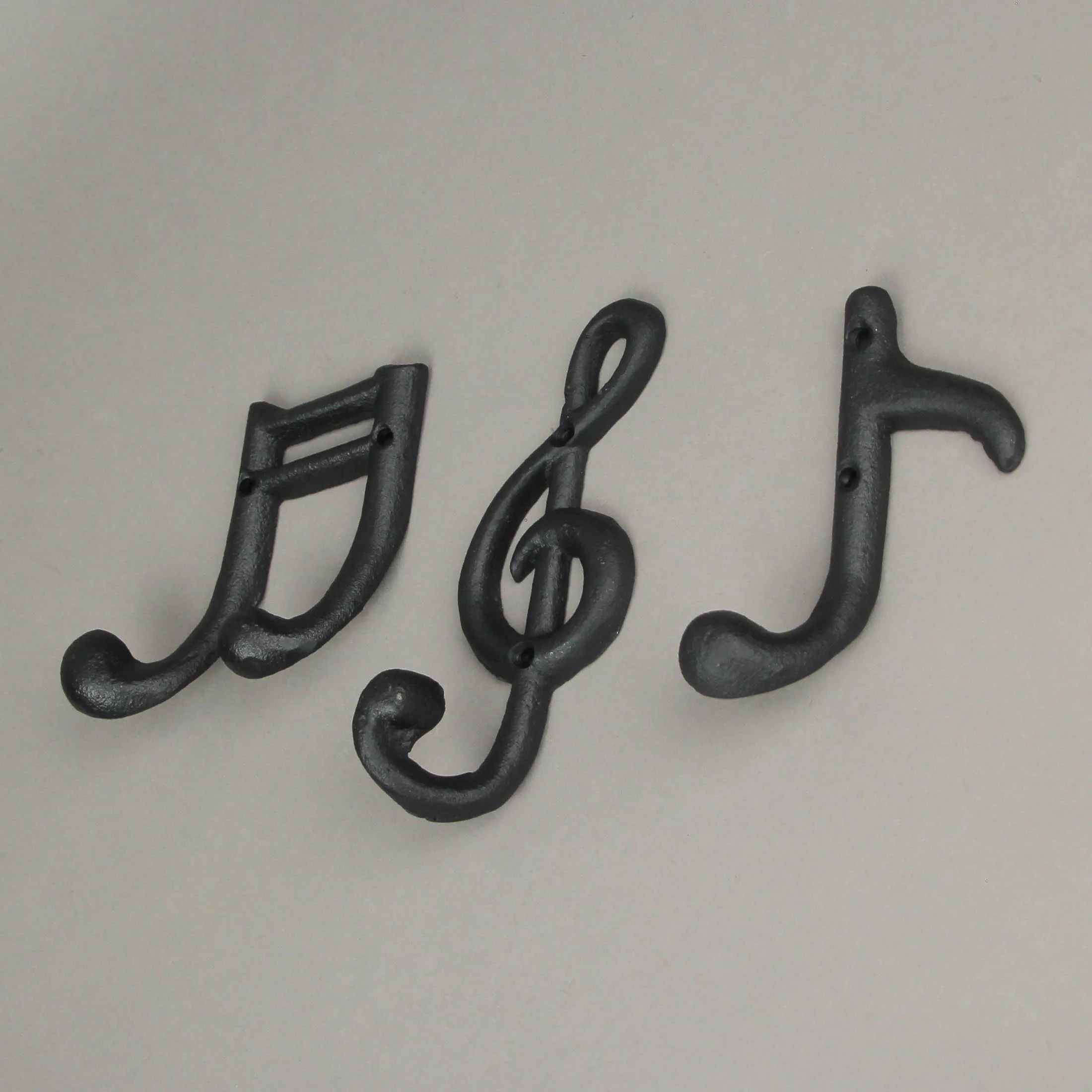 Set of 3 Black Cast Iron Musical Note Wall Hooks Decorative Music Room Decor - Image 4