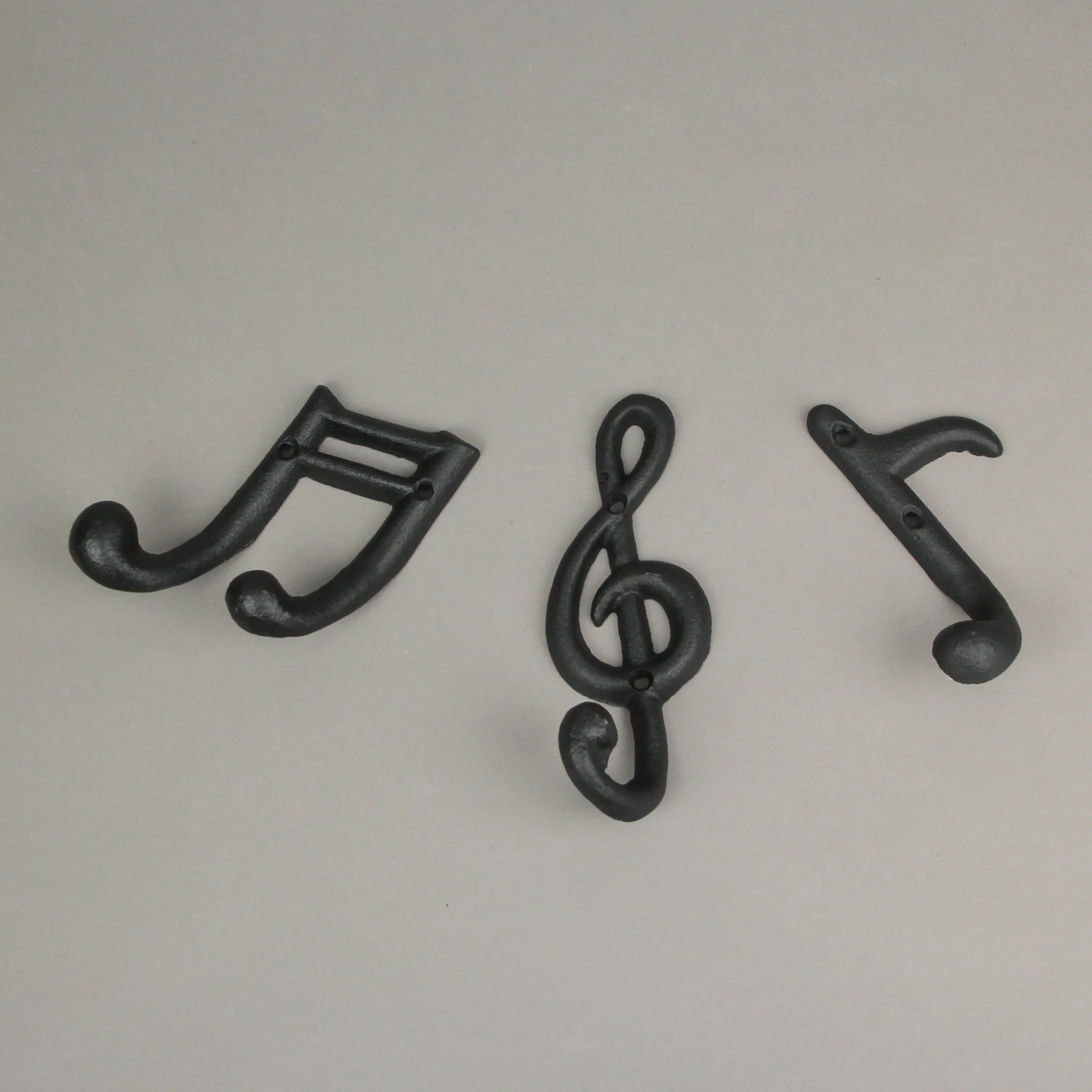 Set of 3 Black Cast Iron Musical Note Wall Hooks Decorative Music Room Decor - Image 5