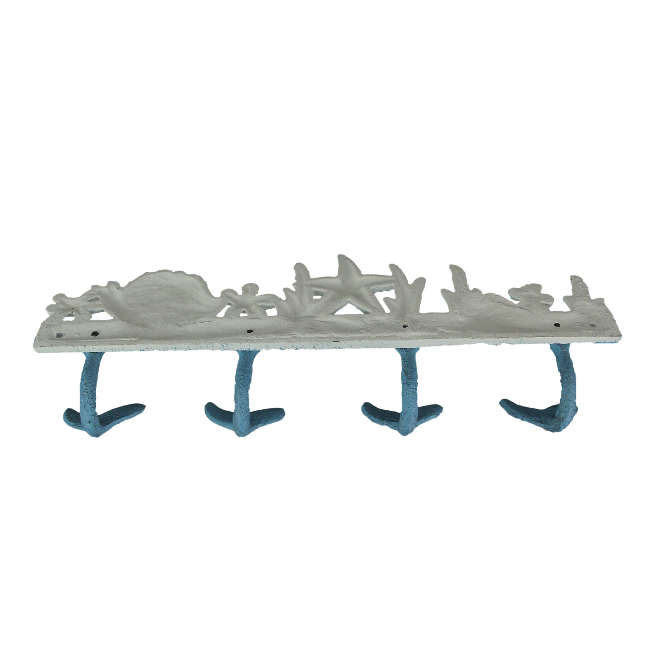 Blue And White Cast Iron Whale Tail Decorative Wall Hook Nautical Sea Life Hanging Rack - Image 3