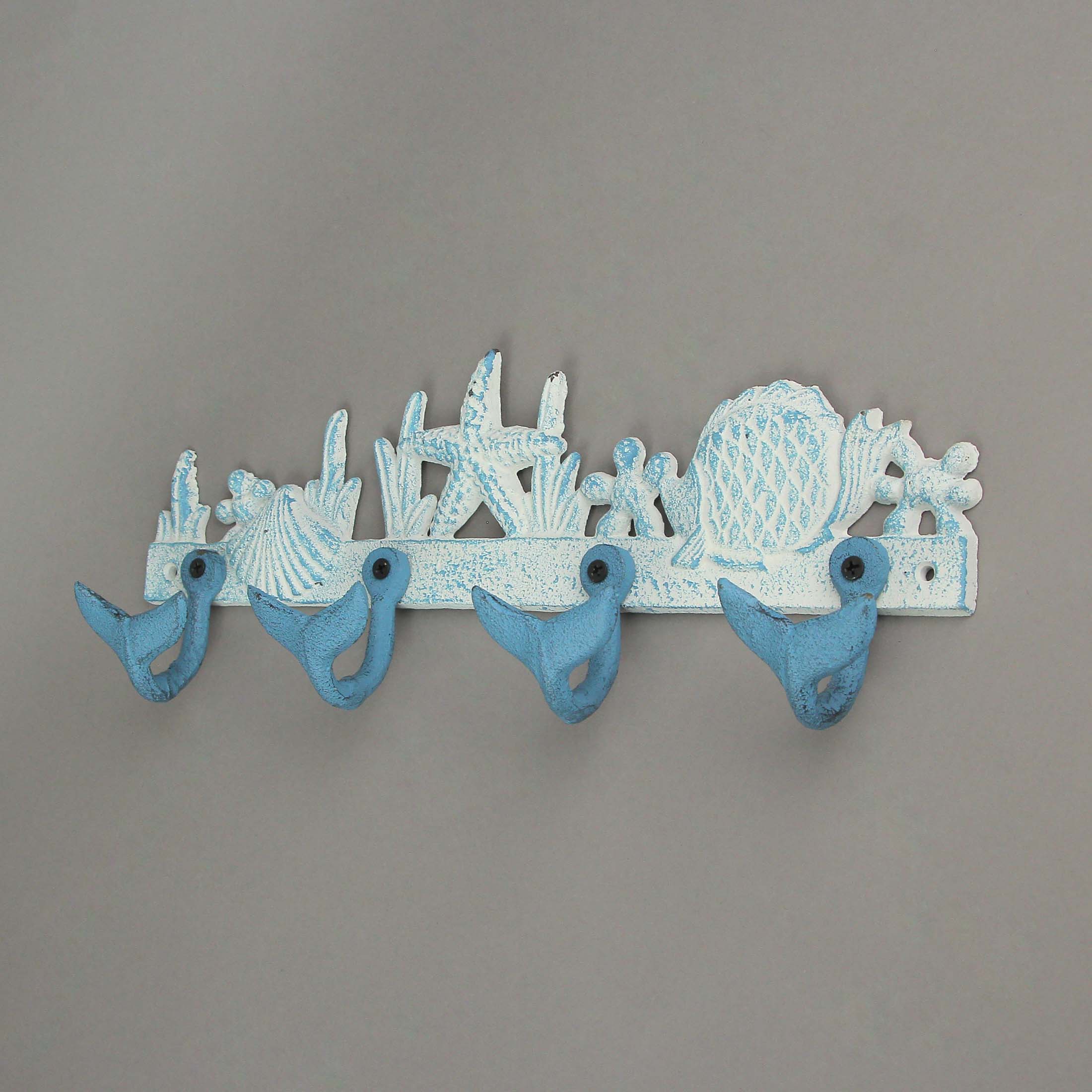 Blue And White Cast Iron Whale Tail Decorative Wall Hook Nautical Sea Life Hanging Rack - Image 5