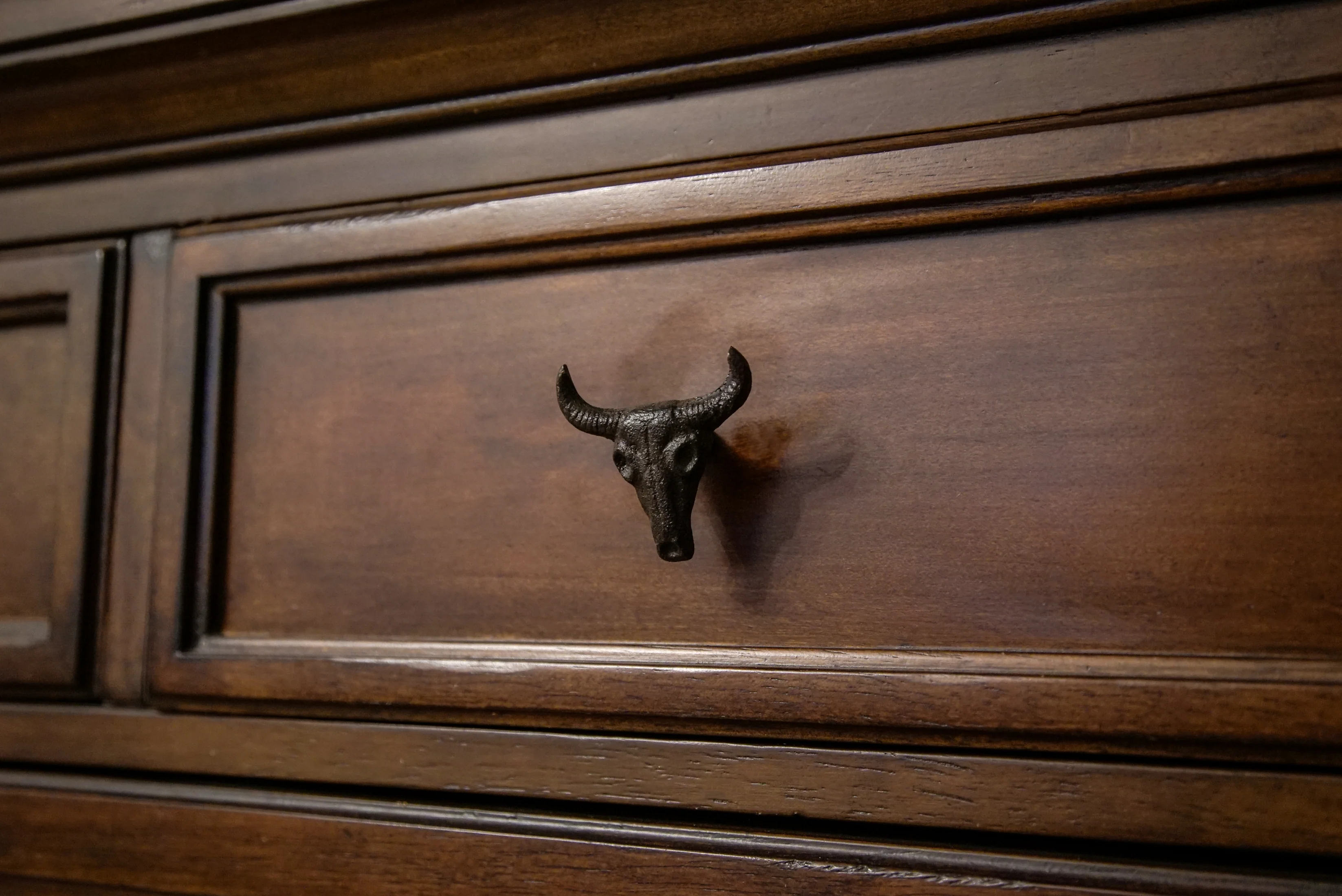 Set of 6 Cast Iron Steer Skull Drawer Pulls Western Home Decor Cabinet Knobs - Image 5
