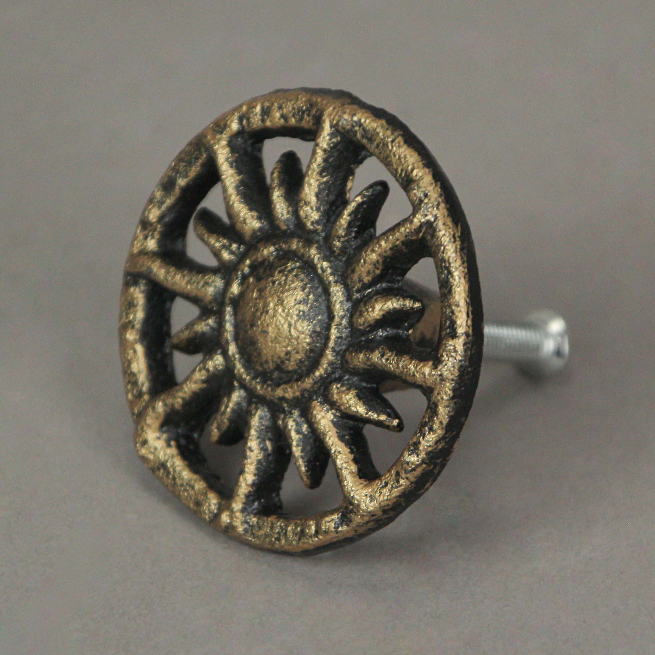 Set of 6 Antique Finish Golden Sun Cast Iron Drawer Pulls Decorative Cabinet Knob Home Decor - Image 9