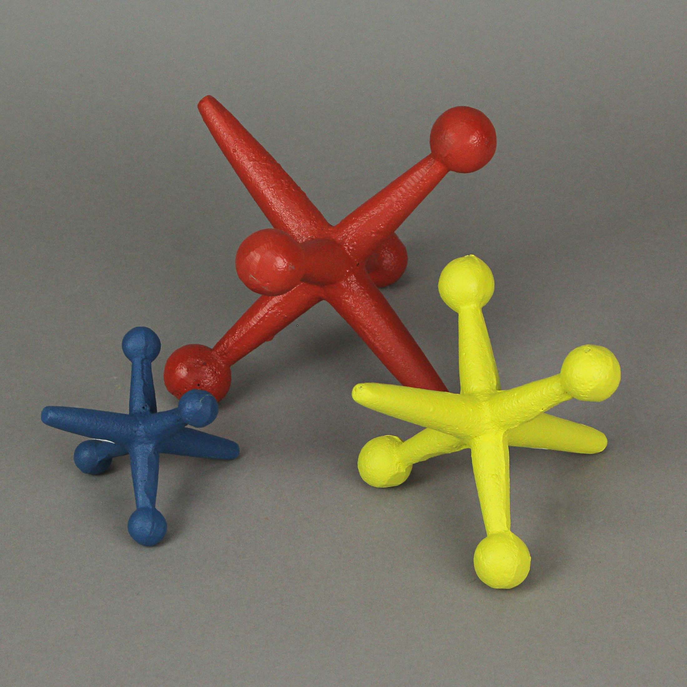 Set of 3 Red Blue Yellow Enamel Painted Cast Iron Decorative Jack Accent Sculpture Decor - Image 5