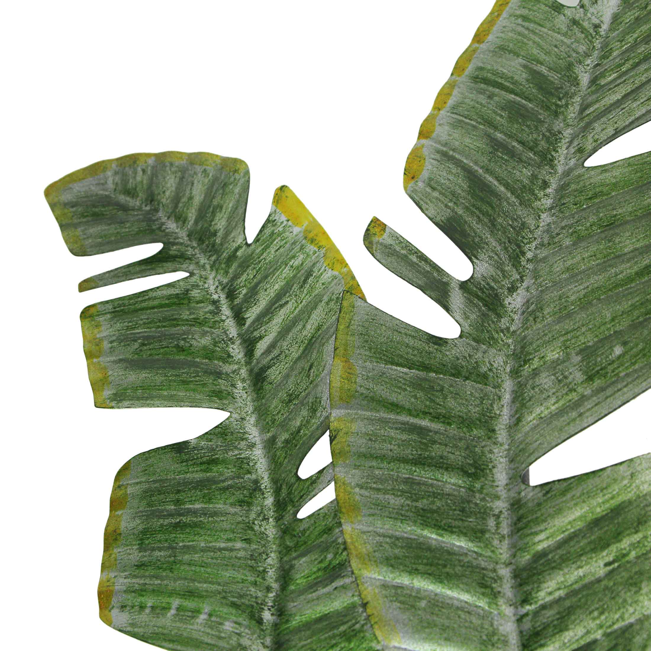 27 Inch Metal Tropical Leaf Hanging Wall Sculpture Coastal Plant Art Home Decor - Image 3