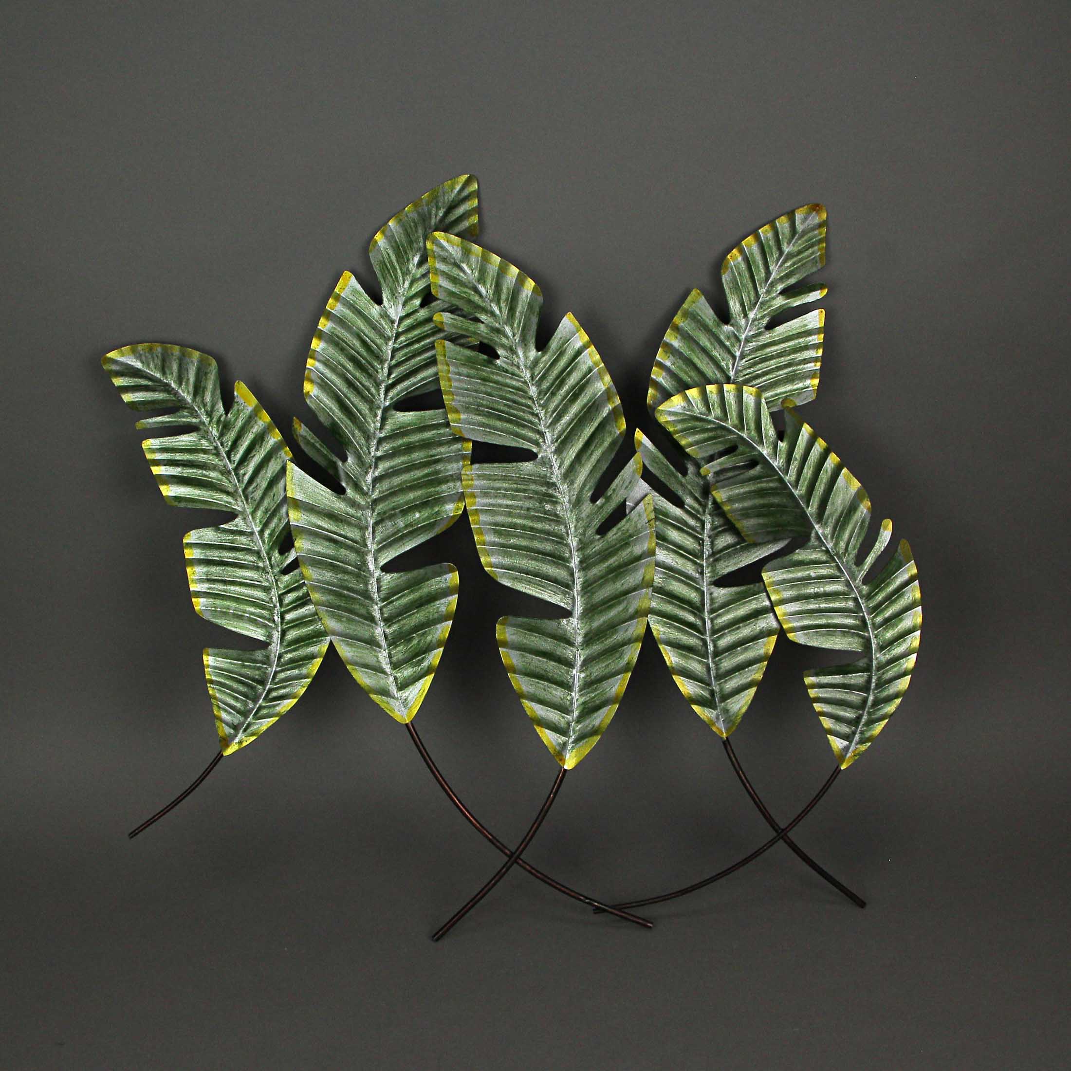 27 Inch Metal Tropical Leaf Hanging Wall Sculpture Coastal Plant Art Home Decor - Image 4
