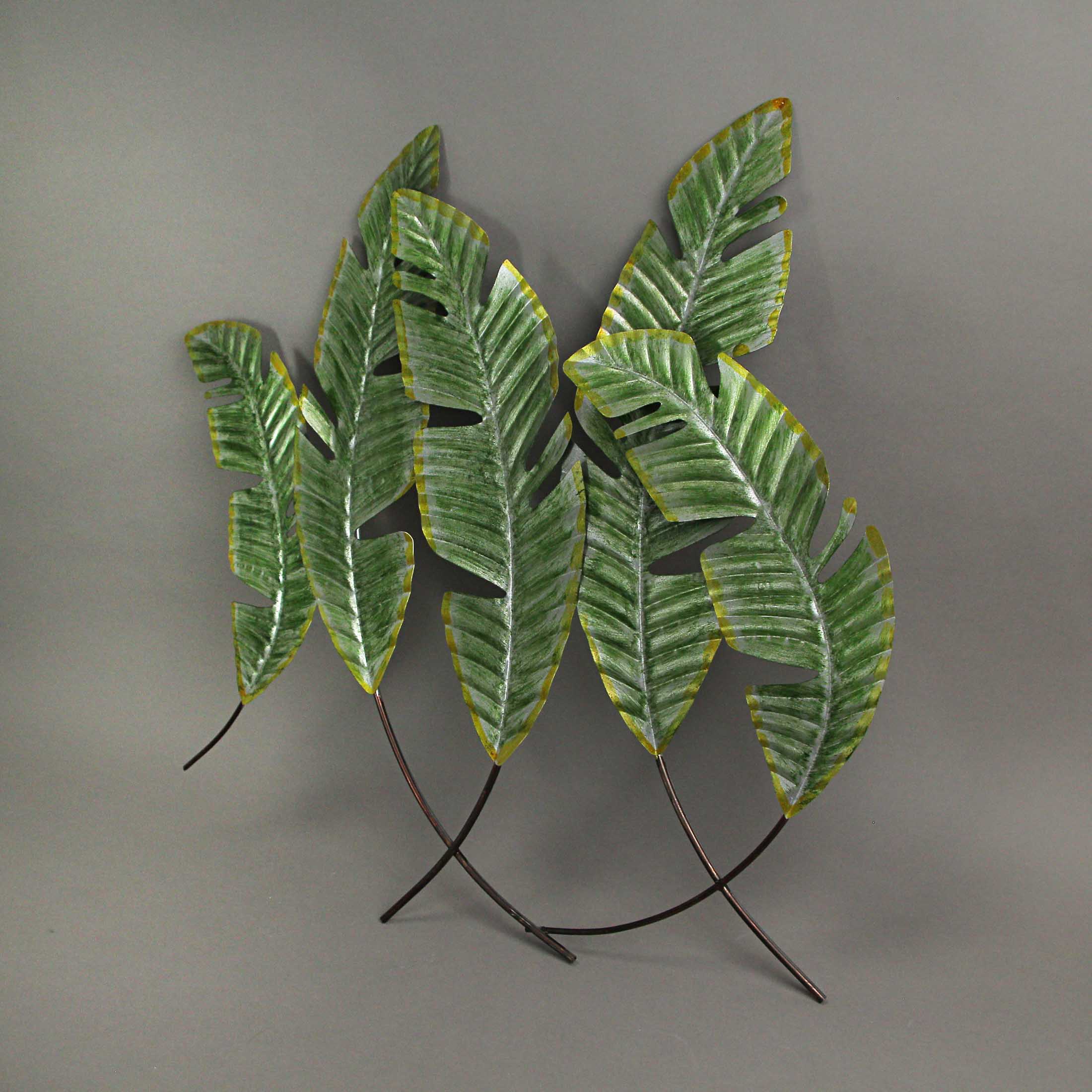 27 Inch Metal Tropical Leaf Hanging Wall Sculpture Coastal Plant Art Home Decor - Image 5