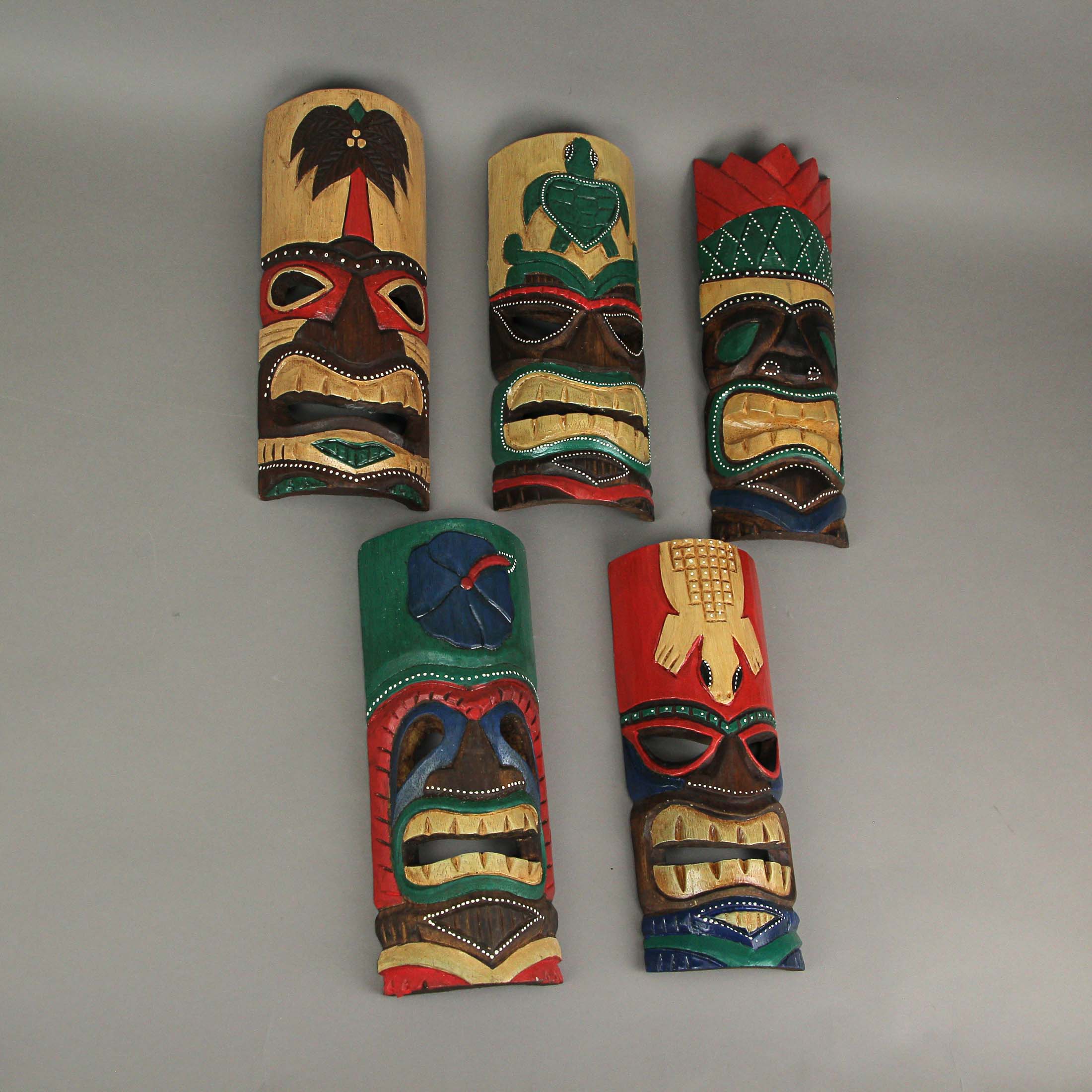 Set of Five 12 Inch High Handcrafted Island Style Wall Mount Wooden Wall Masks - Image 4