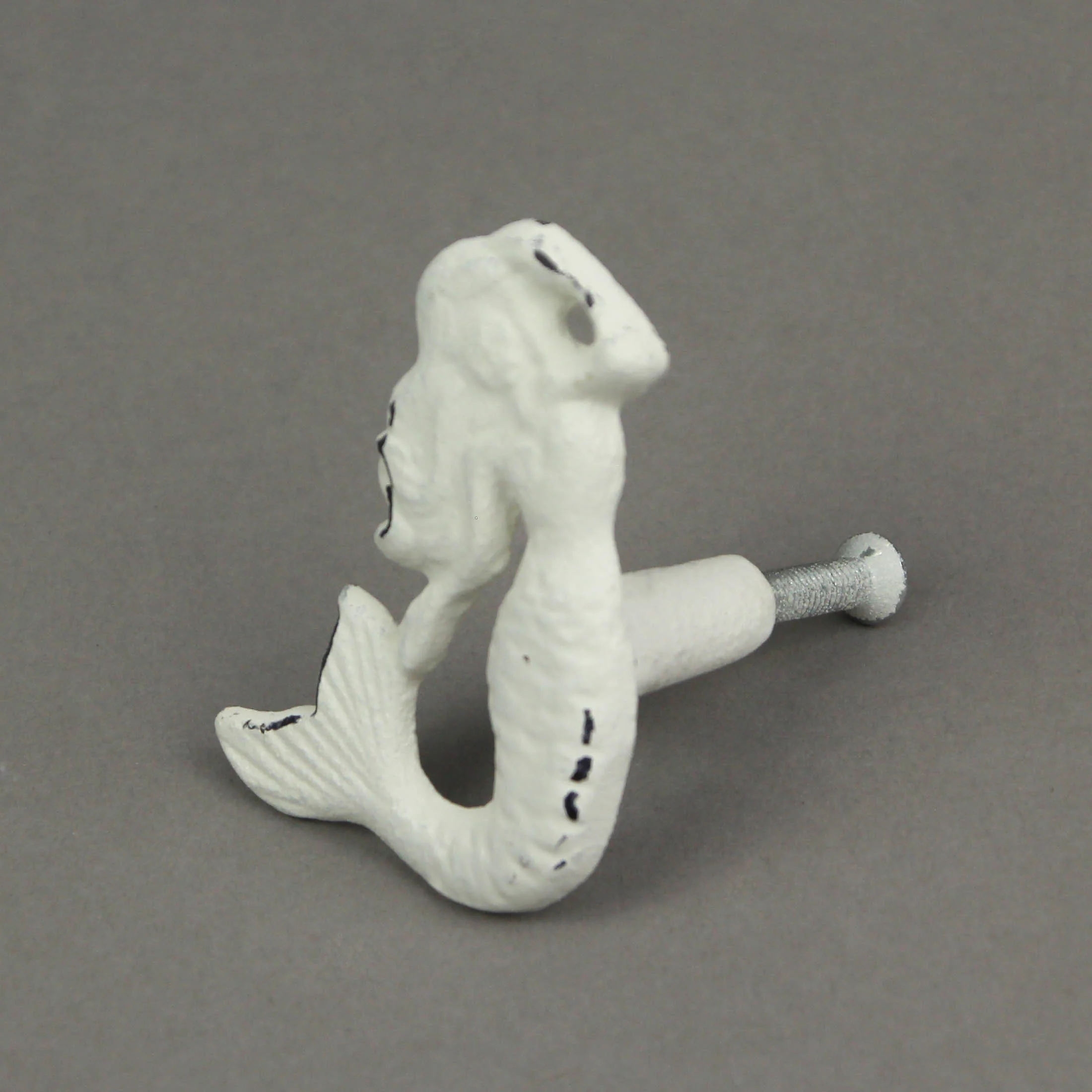 Set of 6 White Painted Cast Iron Mermaid Drawer Pull Cabinet Knob Rustic Furniture Decor - Image 12