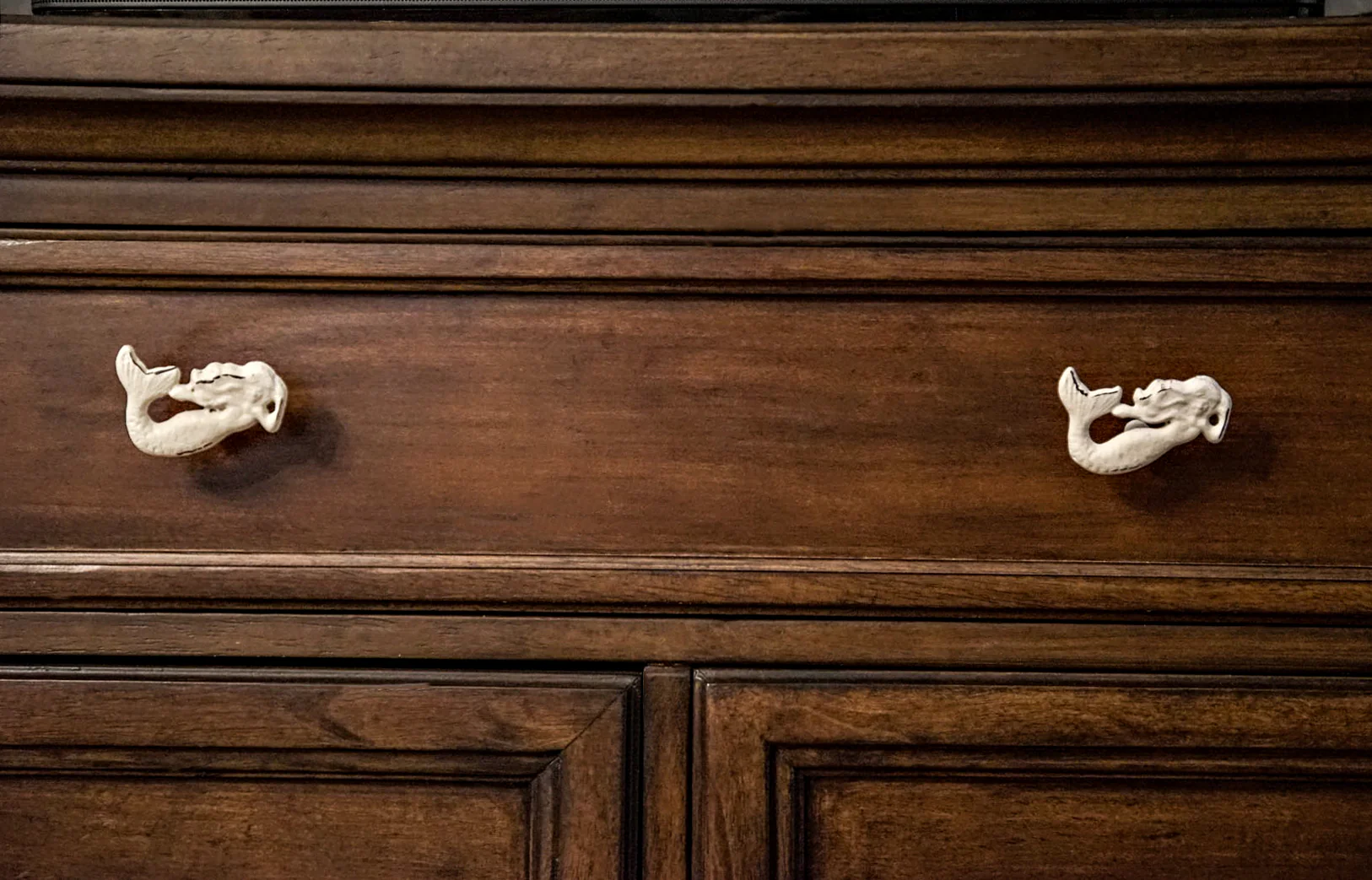 Set of 6 White Painted Cast Iron Mermaid Drawer Pull Cabinet Knob Rustic Furniture Decor - Image 5