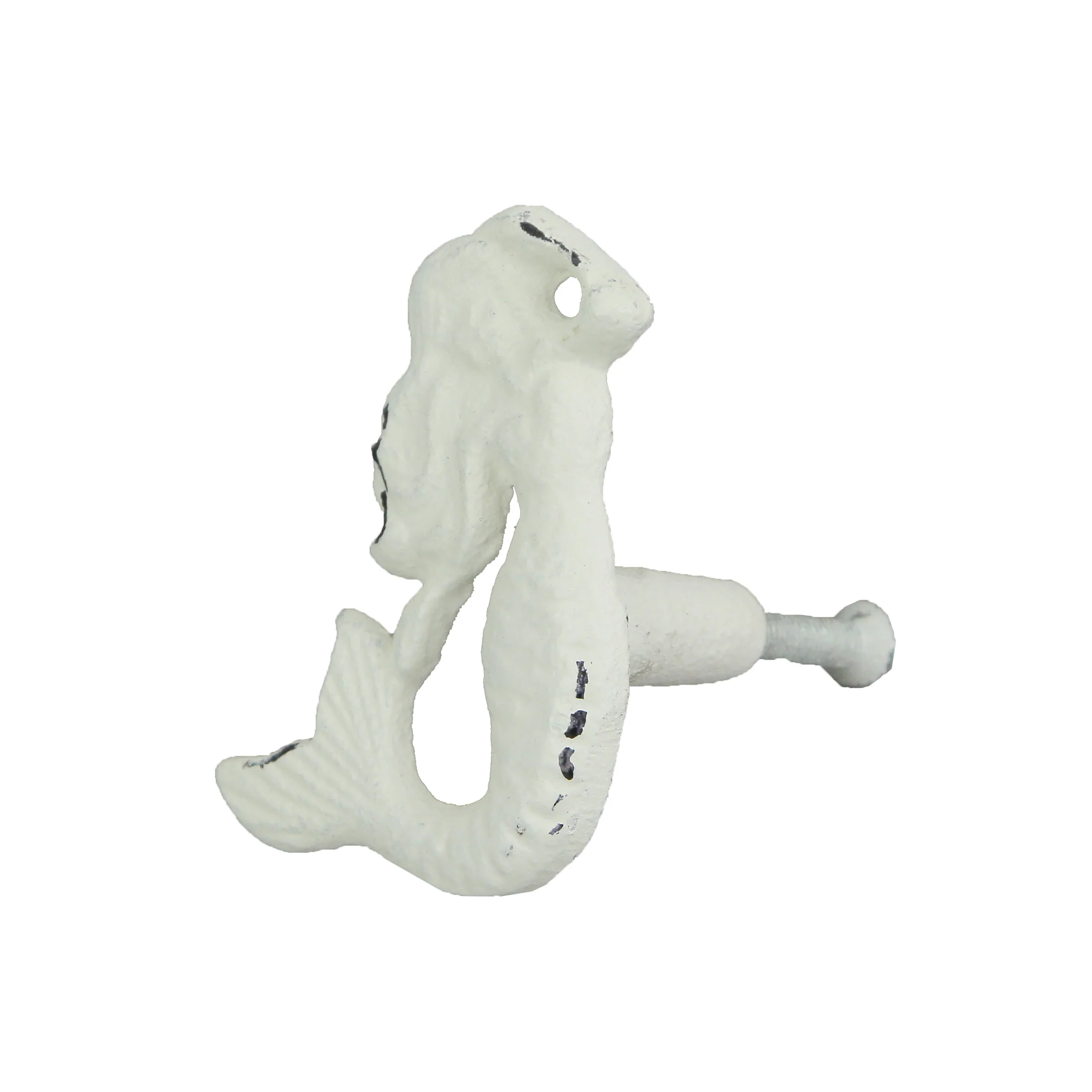 Set of 6 White Painted Cast Iron Mermaid Drawer Pull Cabinet Knob Rustic Furniture Decor - Image 9