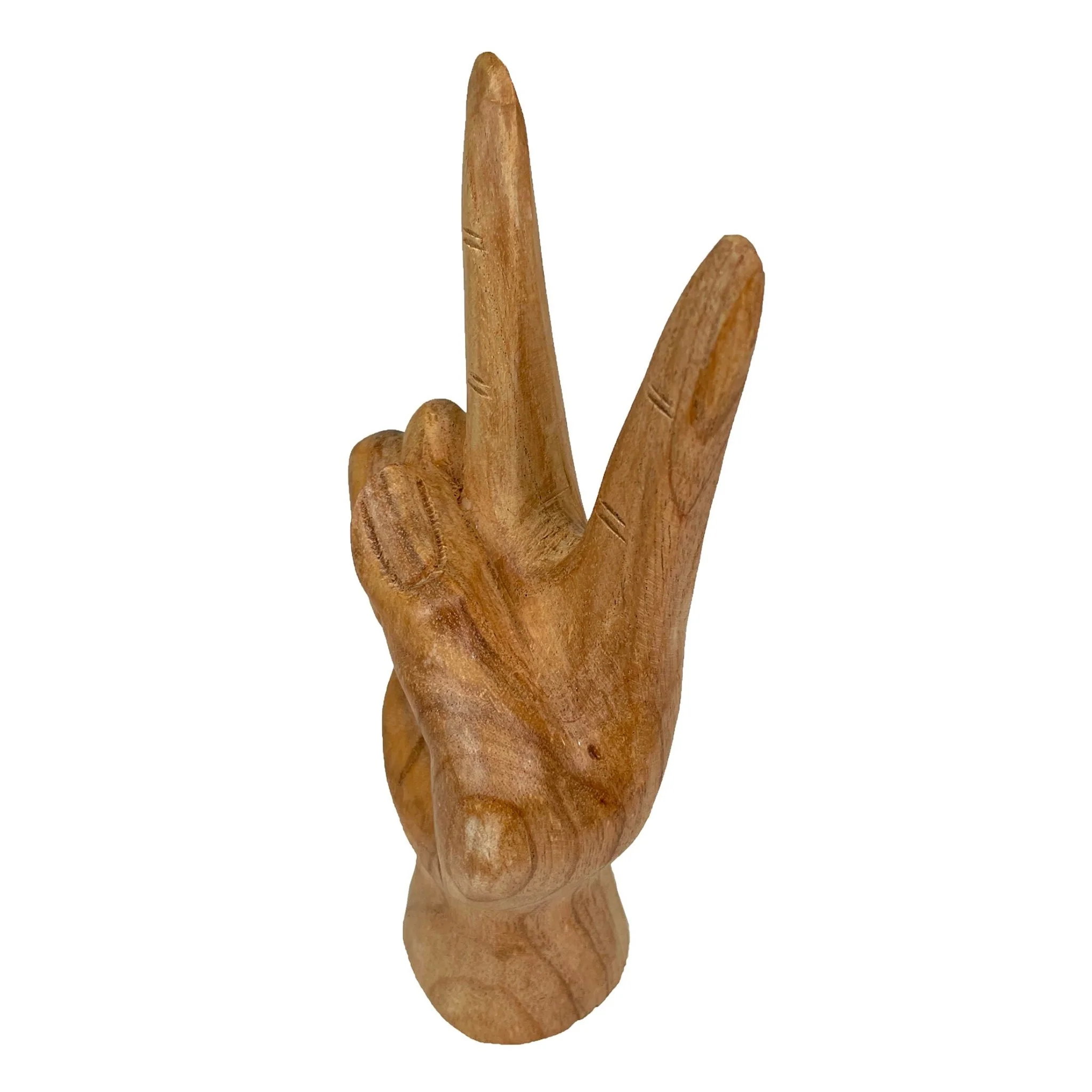 Carved Wooden Peace Sign Hand Gesture Statue Natural Finish 7.75 Inches High - Image 10