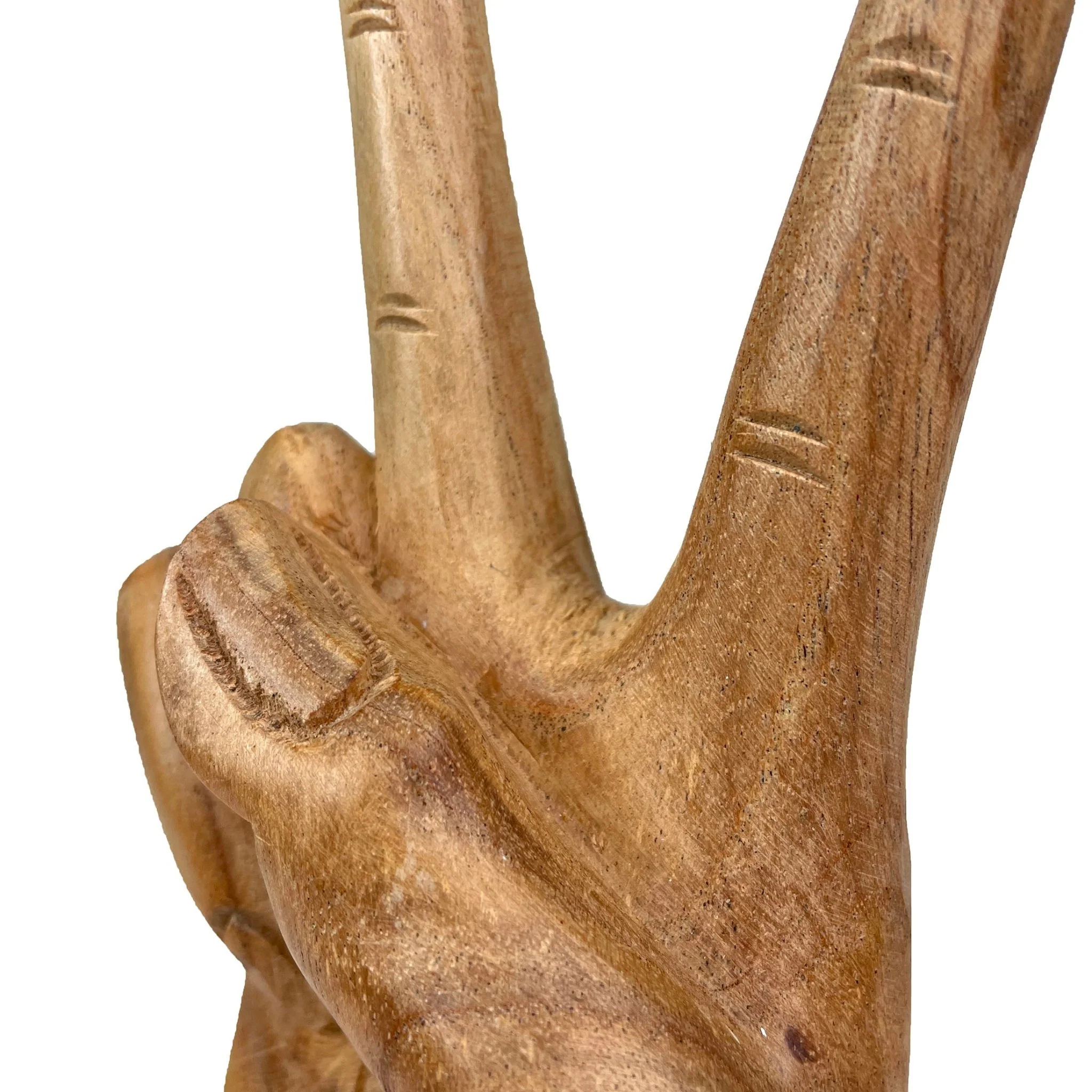 Carved Wooden Peace Sign Hand Gesture Statue Natural Finish 7.75 Inches High - Image 3