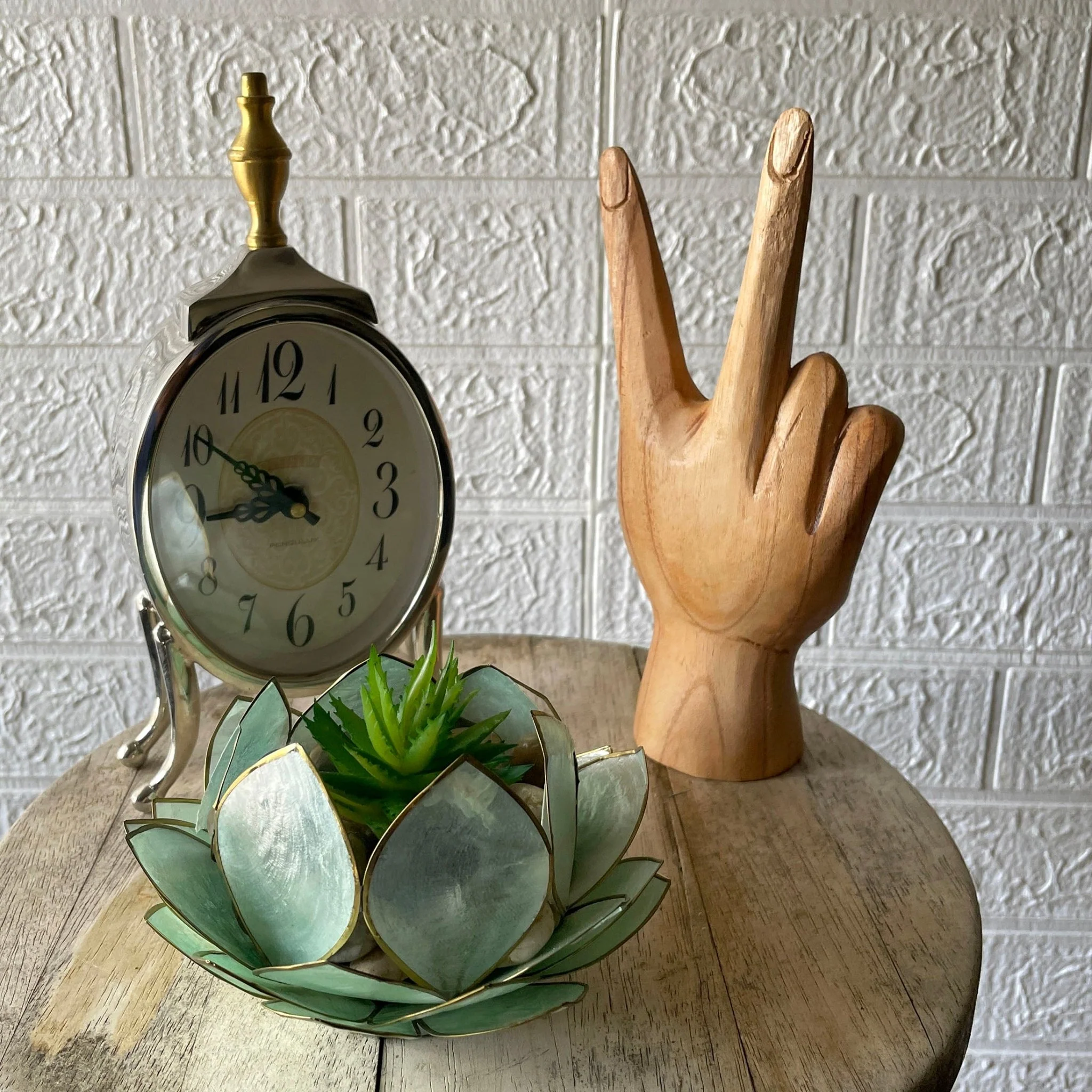 Carved Wooden Peace Sign Hand Gesture Statue Natural Finish 7.75 Inches High - Image 4