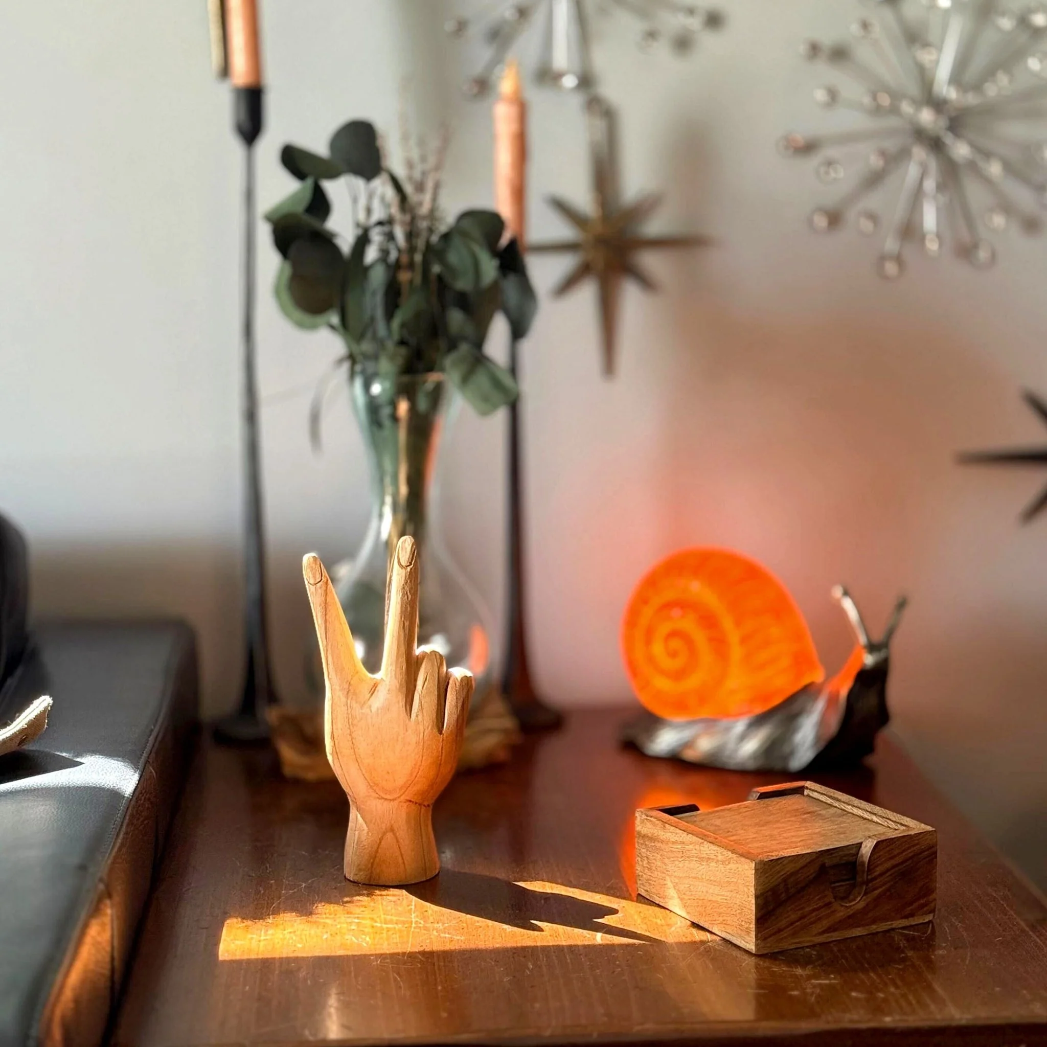 Carved Wooden Peace Sign Hand Gesture Statue Natural Finish 7.75 Inches High - Image 6