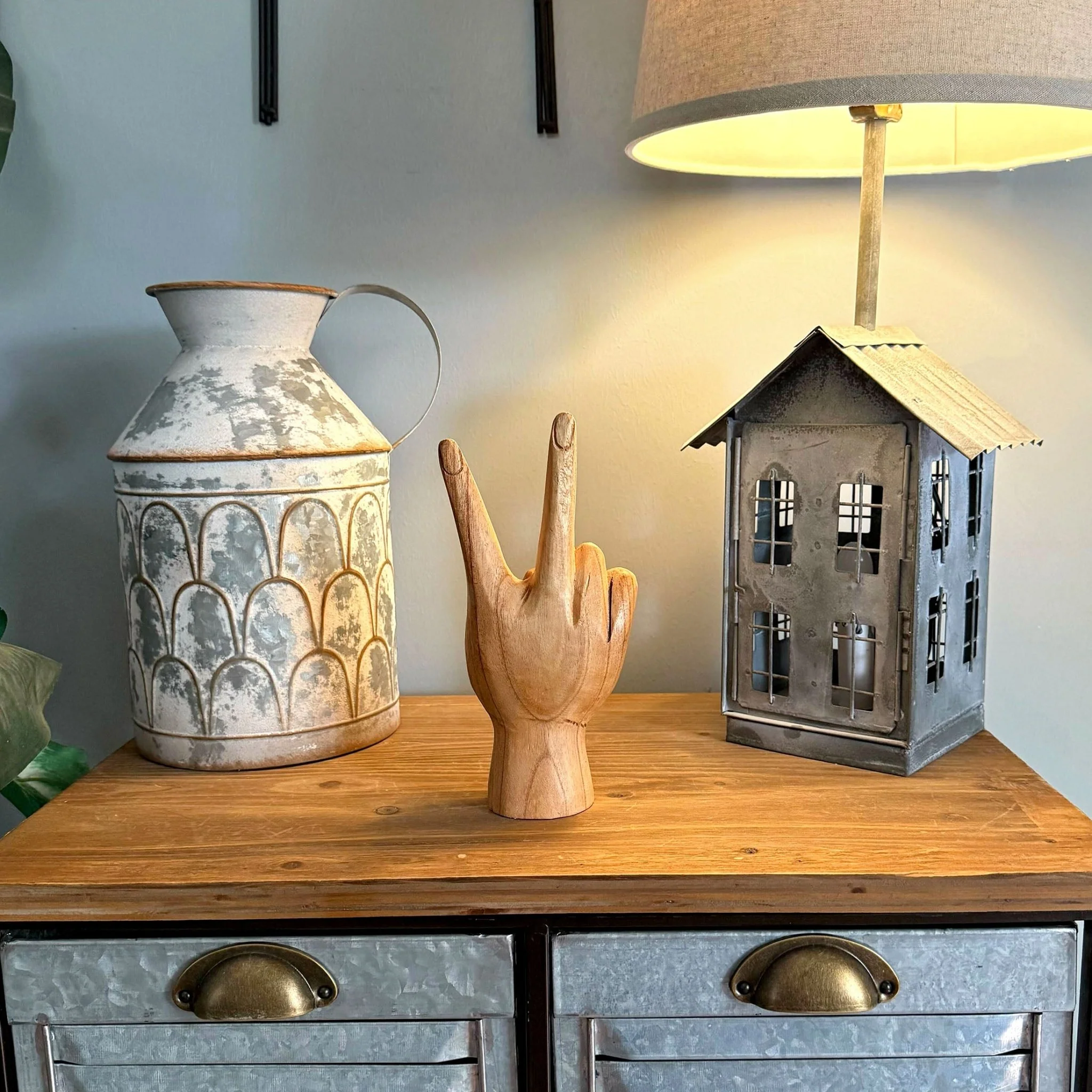 Carved Wooden Peace Sign Hand Gesture Statue Natural Finish 7.75 Inches High - Image 7