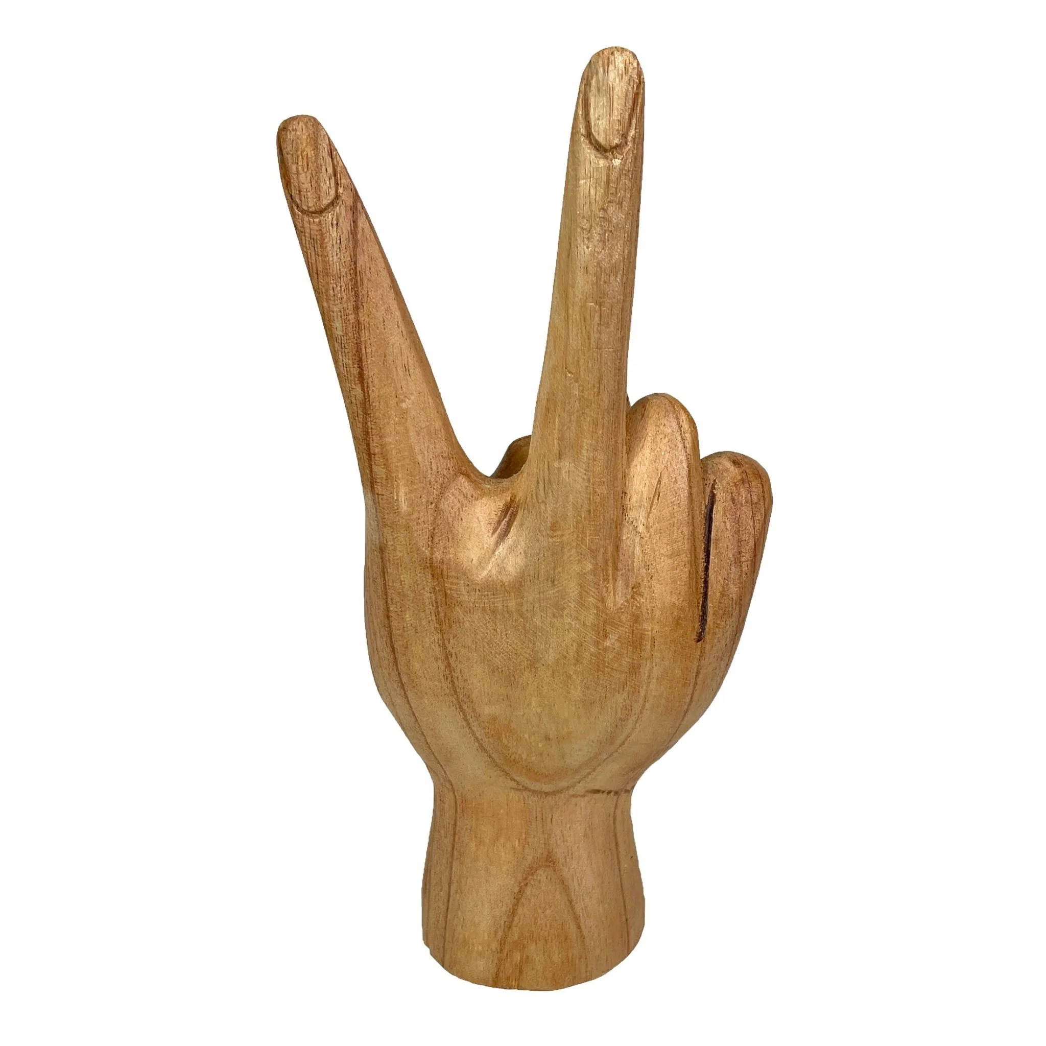 Carved Wooden Peace Sign Hand Gesture Statue Natural Finish 7.75 Inches High - Image 9