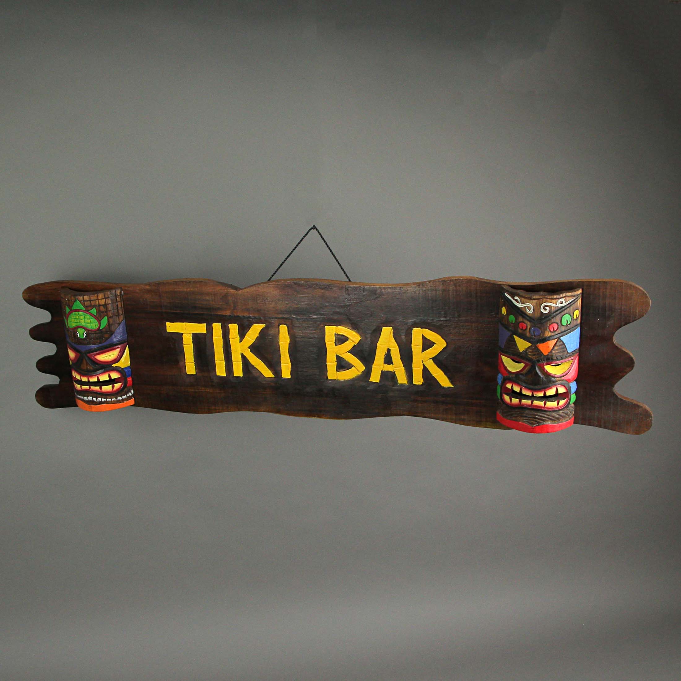 39 Inch Wood Tiki Bar Hanging Sign Hand Carved Decorative Mask Sculpture Decor - Image 4
