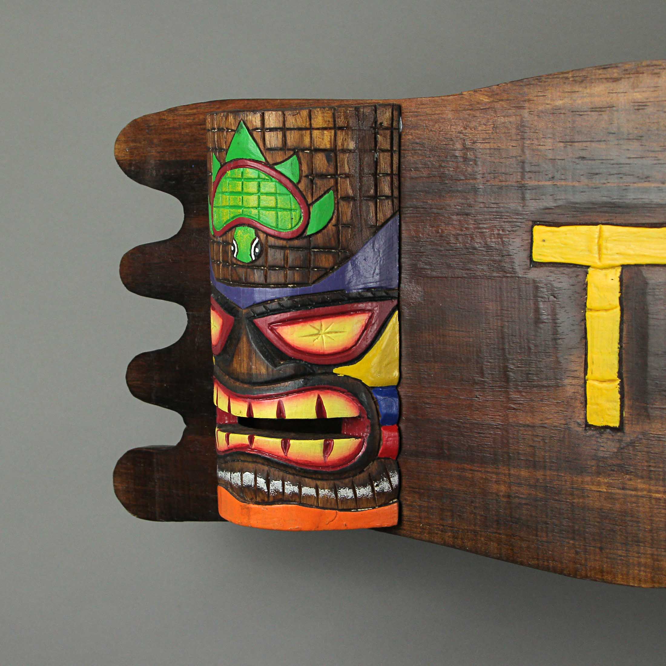 39 Inch Wood Tiki Bar Hanging Sign Hand Carved Decorative Mask Sculpture Decor - Image 6