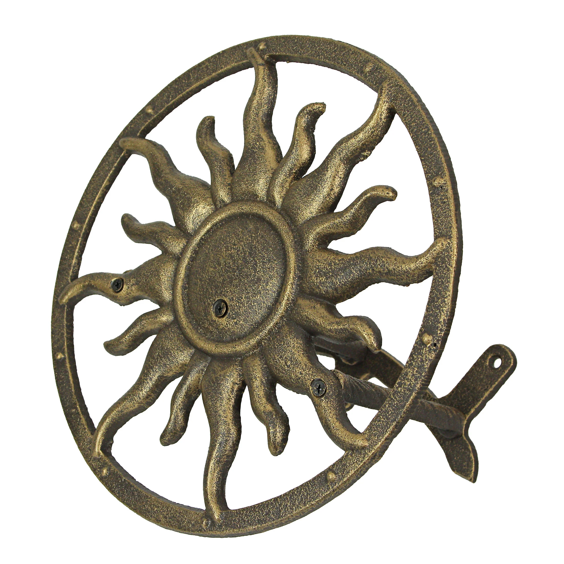 Bronze Finish Cast Iron Sun Wall Mounted Hanging Garden Hose Holder Celestial Outdoor Decor - Image 3