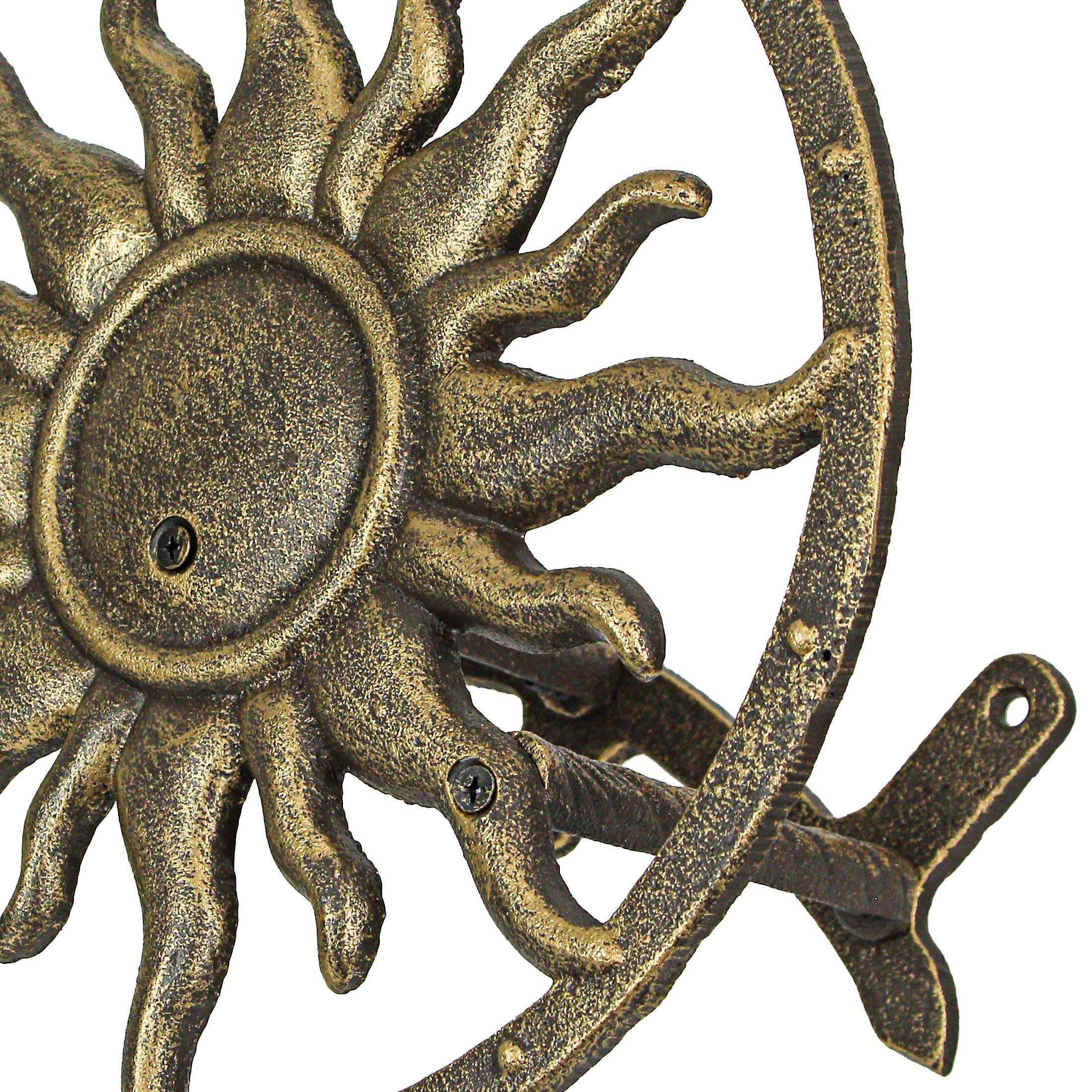 Bronze Finish Cast Iron Sun Wall Mounted Hanging Garden Hose Holder Celestial Outdoor Decor - Image 4