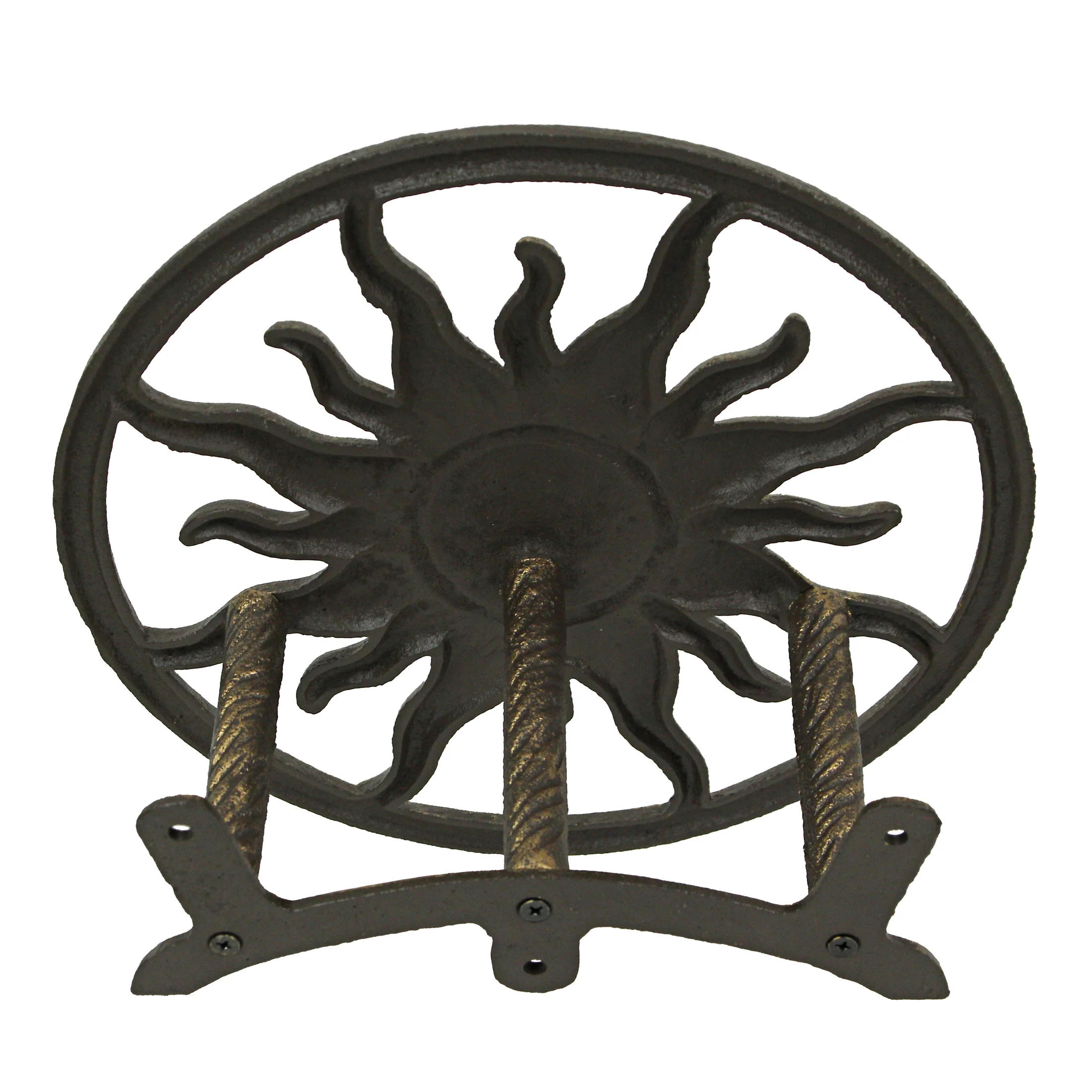Bronze Finish Cast Iron Sun Wall Mounted Hanging Garden Hose Holder Celestial Outdoor Decor - Image 5