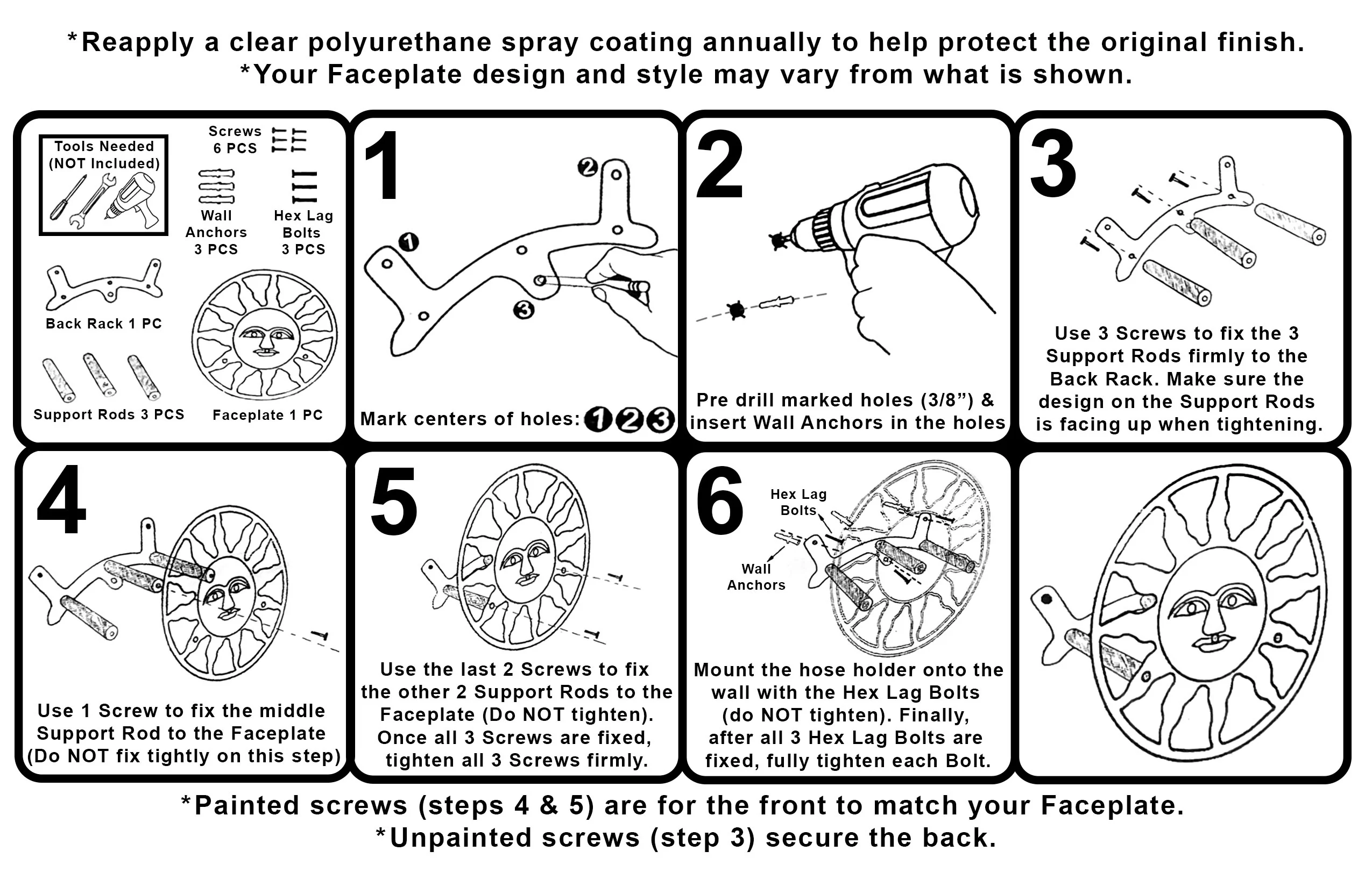 Bronze Finish Cast Iron Sun Wall Mounted Hanging Garden Hose Holder Celestial Outdoor Decor - Image 9