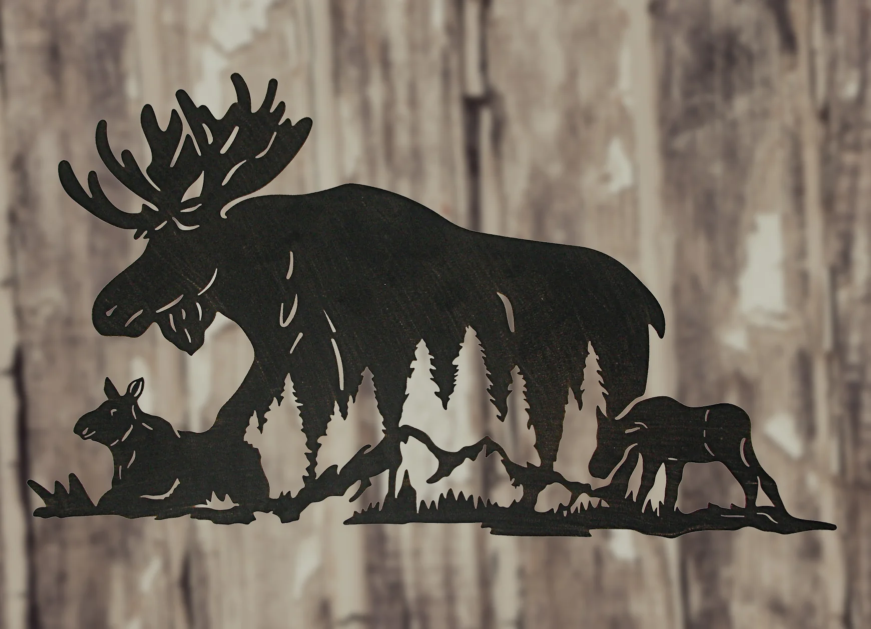 Black Laser Cut Metal Moose Family Wall Decor Rustic Cabin Home Decor Art Plaque - Image 5