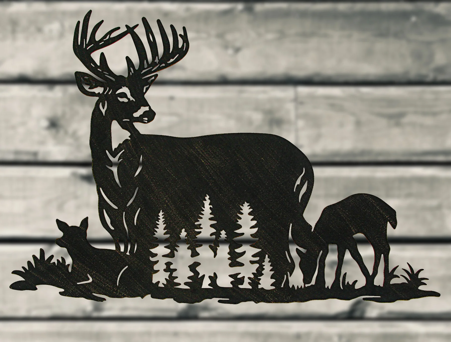 Black Laser Cut Metal Deer Family Wall Decor Rustic Cabin Home Decor Art Plaque - Image 4