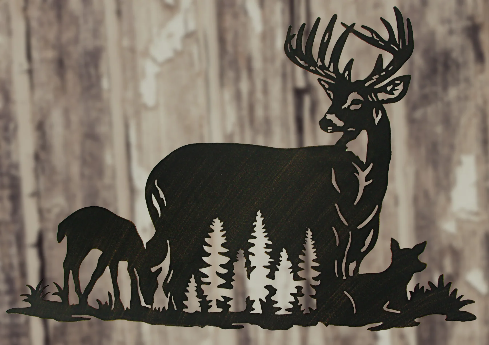 Black Laser Cut Metal Deer Family Wall Decor Rustic Cabin Home Decor Art Plaque - Image 5