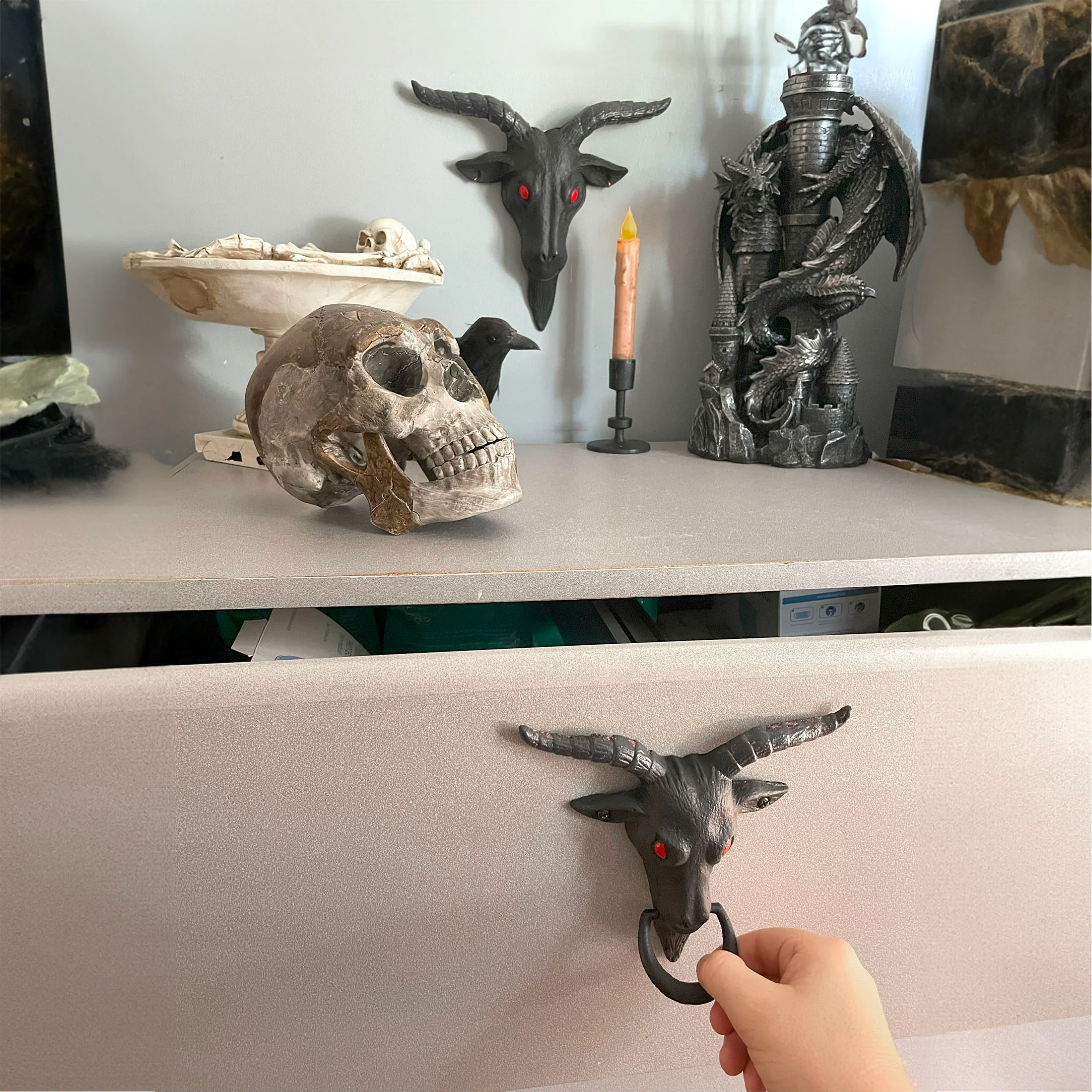 Black Enamel Cast Iron Baphomet Decorative Door Knocker Home Entrance Decor - Image 4