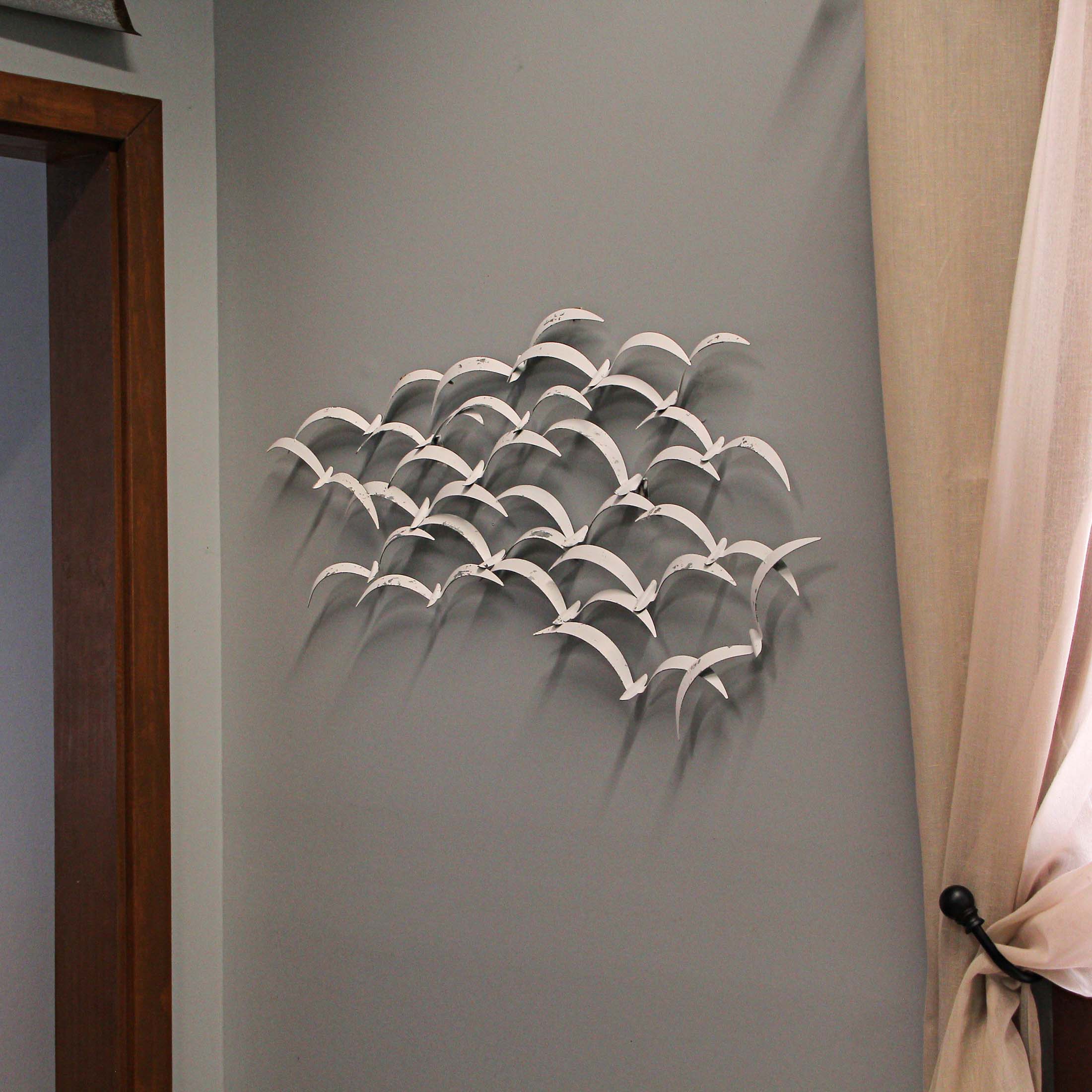 32 Inch White Metal Flock Of Birds Wall Art Modern Coastal Home Decor Sculpture - Image 5