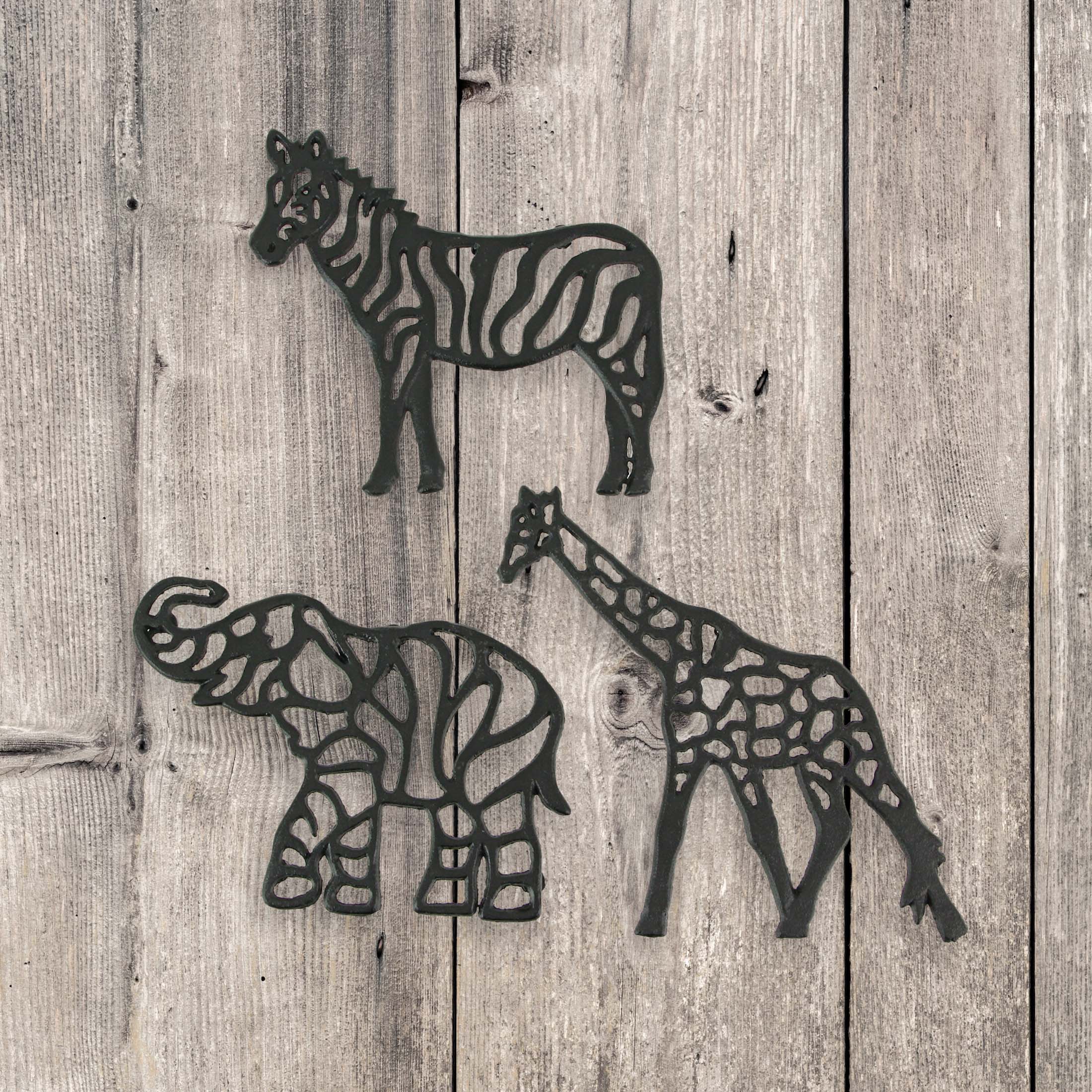 Set of 3 Black Cast Iron Safari Animal Kitchen Trivets Decorative Wall Hanging Art - Image 6