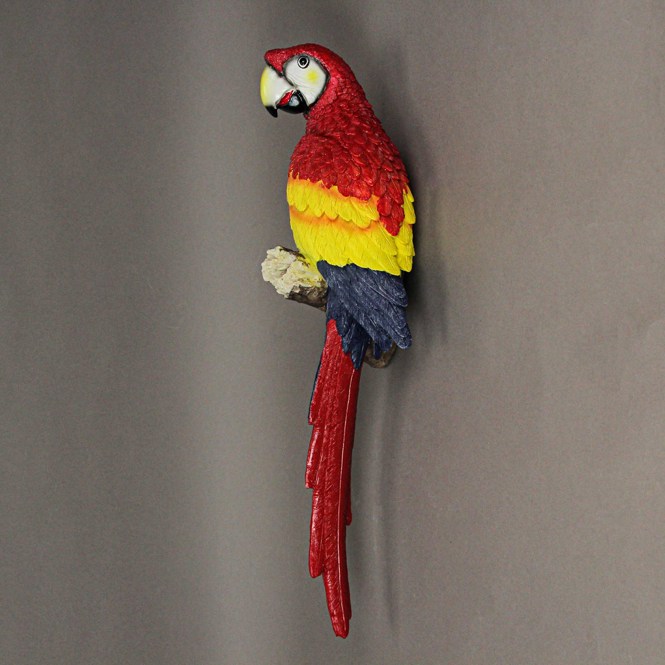 18 Inch Tropical Scarlet Macaw Parrot Wall Sculpture Bird Home Decor Art - Image 6