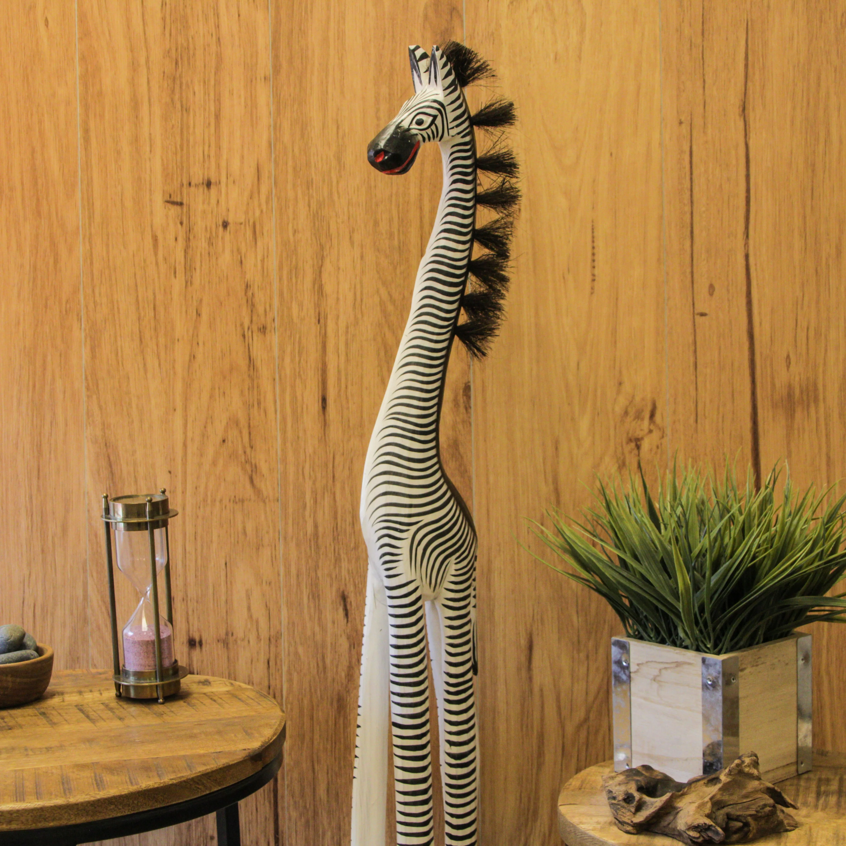 36-Inch Hand-Carved Wooden African Statues - Exquisite Zebra and Giraffe Sculptures - Indigenous Indonesia Art Decor - Elegant Home Figurines Set - Image 17