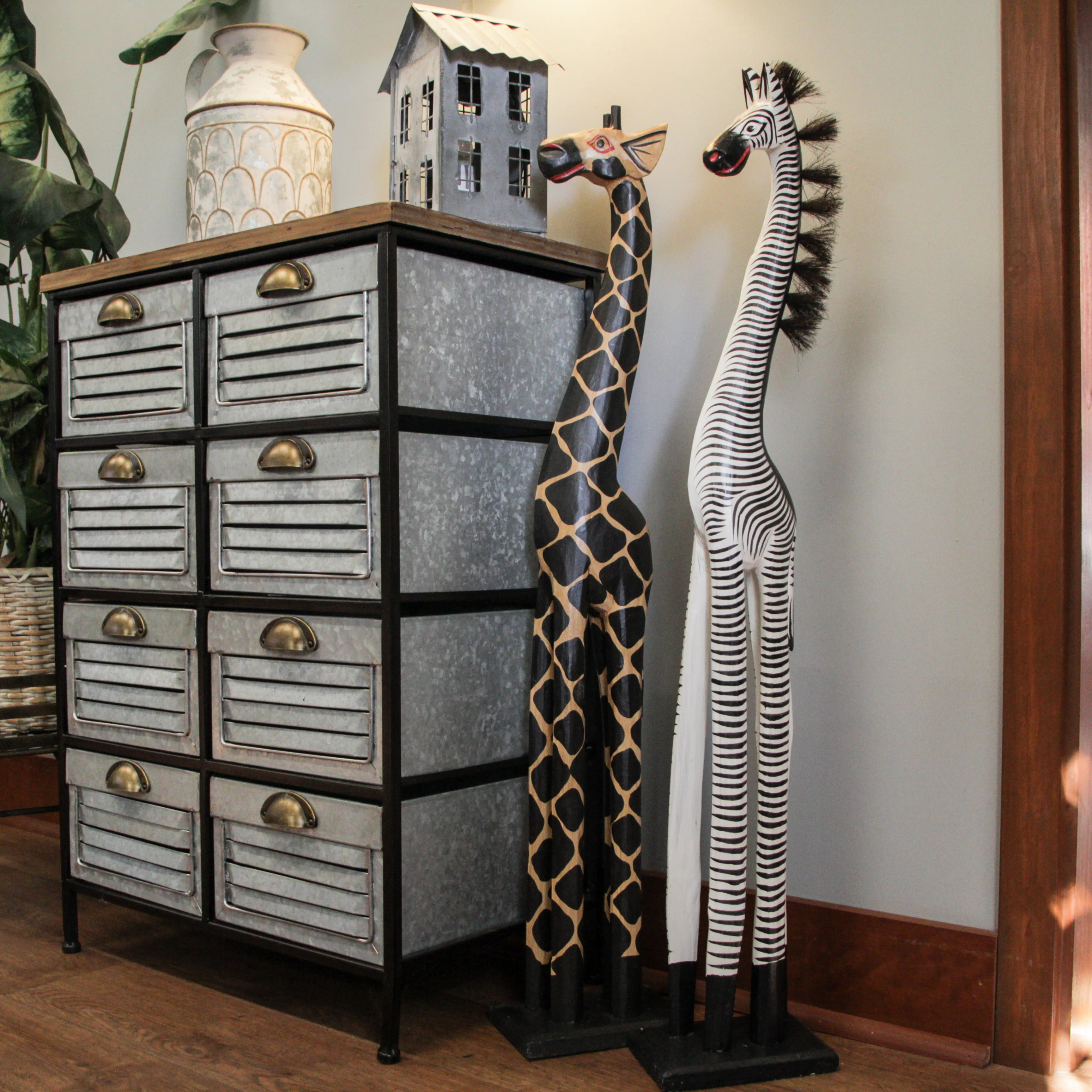 36-Inch Hand-Carved Wooden African Statues - Exquisite Zebra and Giraffe Sculptures - Indigenous Indonesia Art Decor - Elegant Home Figurines Set - Image 25