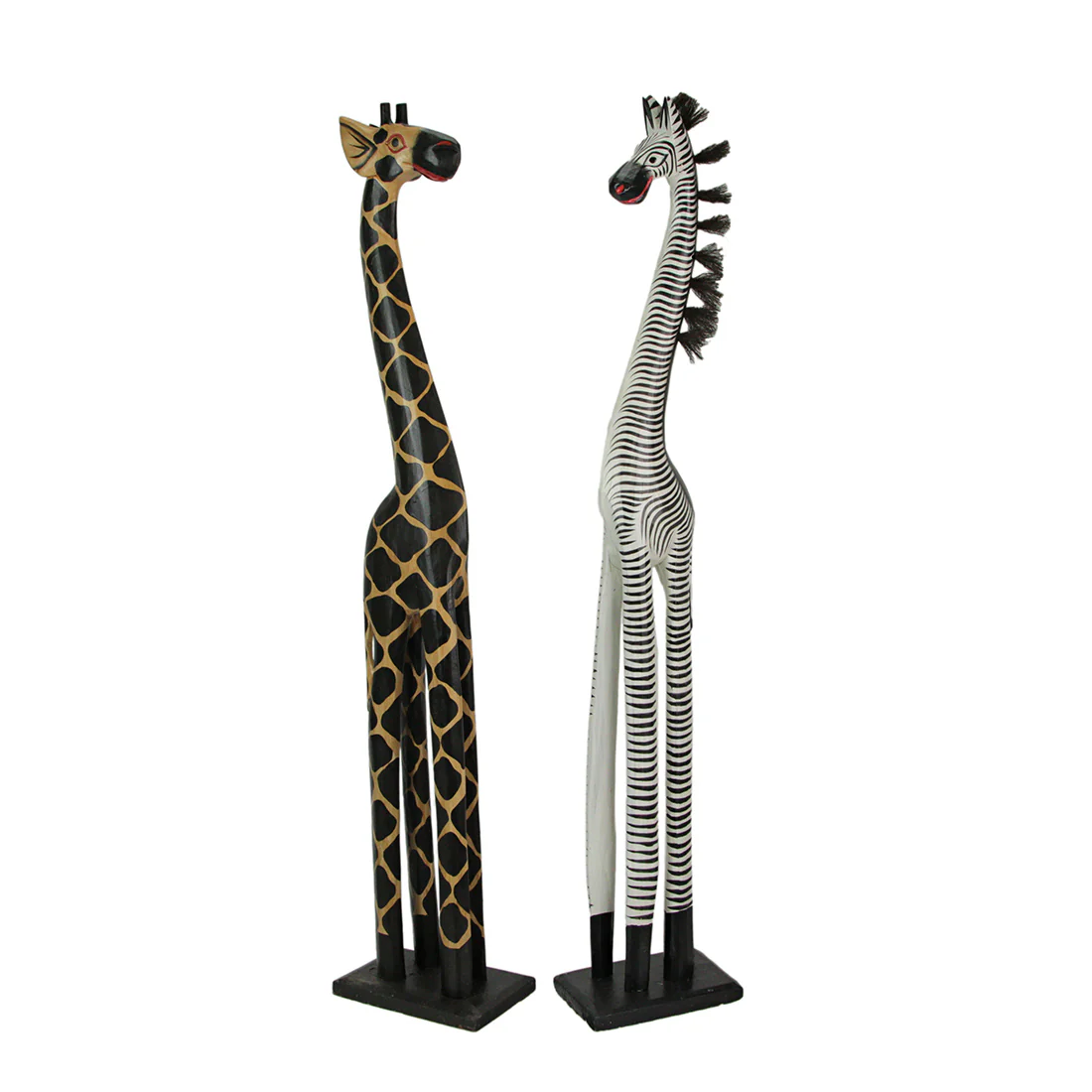 36-Inch Hand-Carved Wooden African Statues - Exquisite Zebra and Giraffe Sculptures - Indigenous Indonesia Art Decor - Elegant Home Figurines Set - Image 9