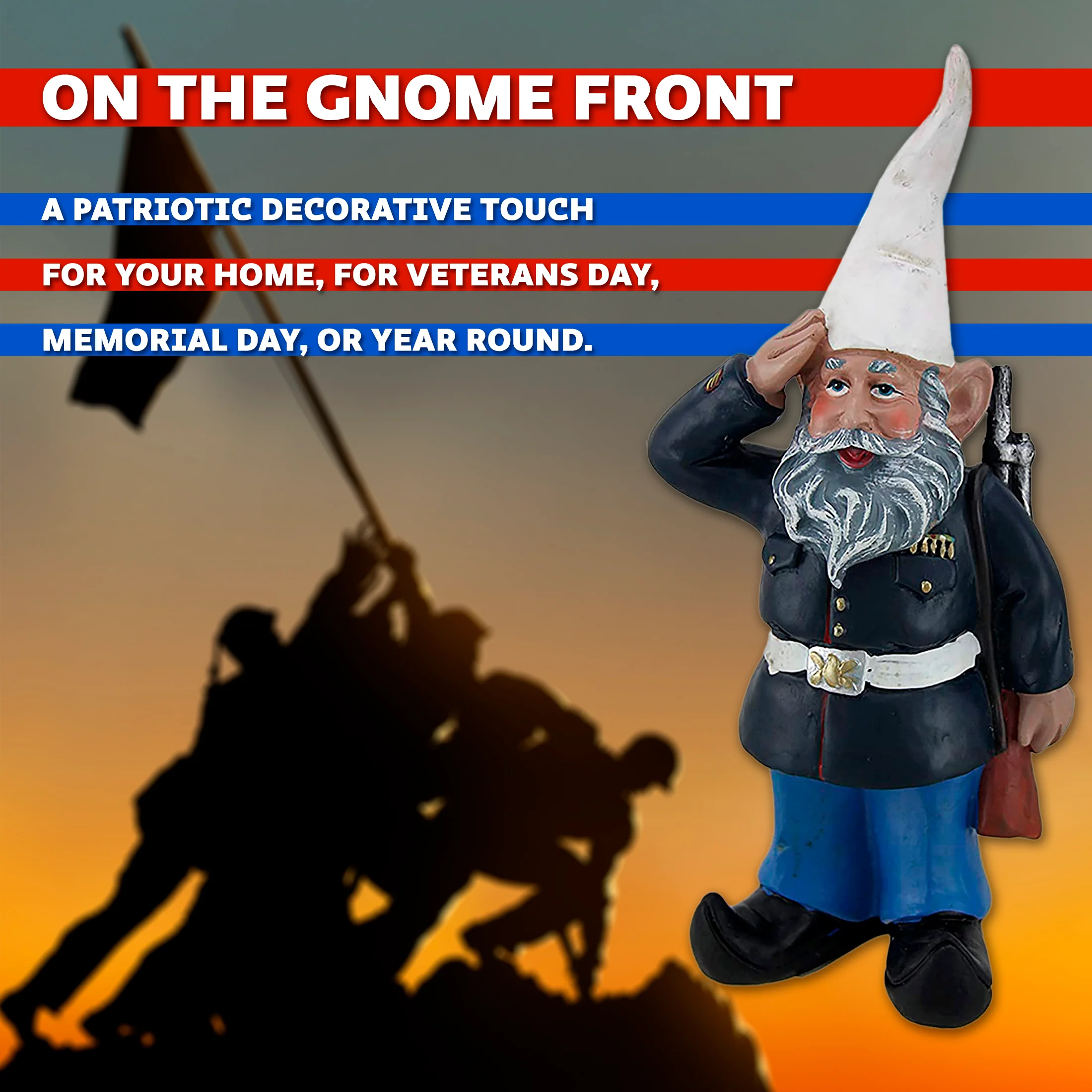 8 inch Dress Blues Bill Saluting U.S. Marine Military Garden and Shelf Gnome Statue Patriotic Decor - Image 6